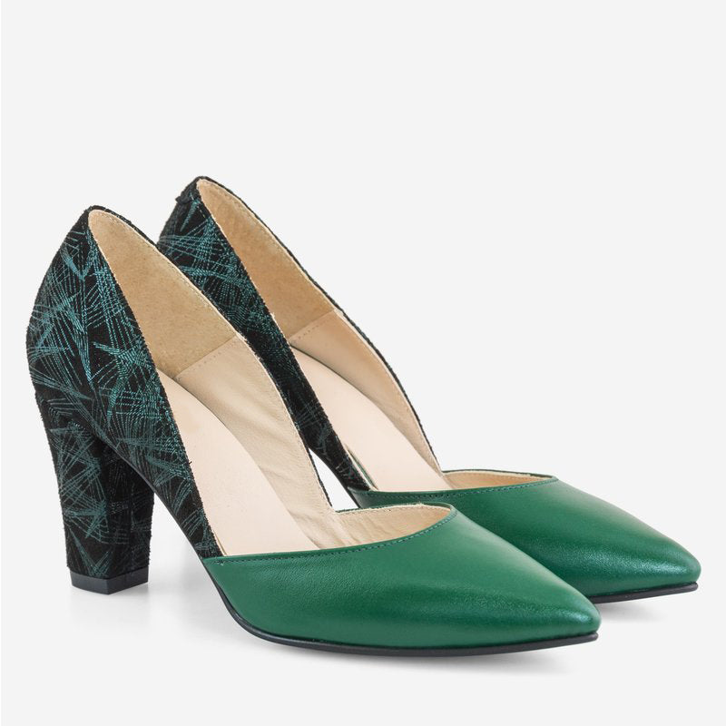 Pantofi Piele Verde Cu Toc Comod D61  - orice culoare