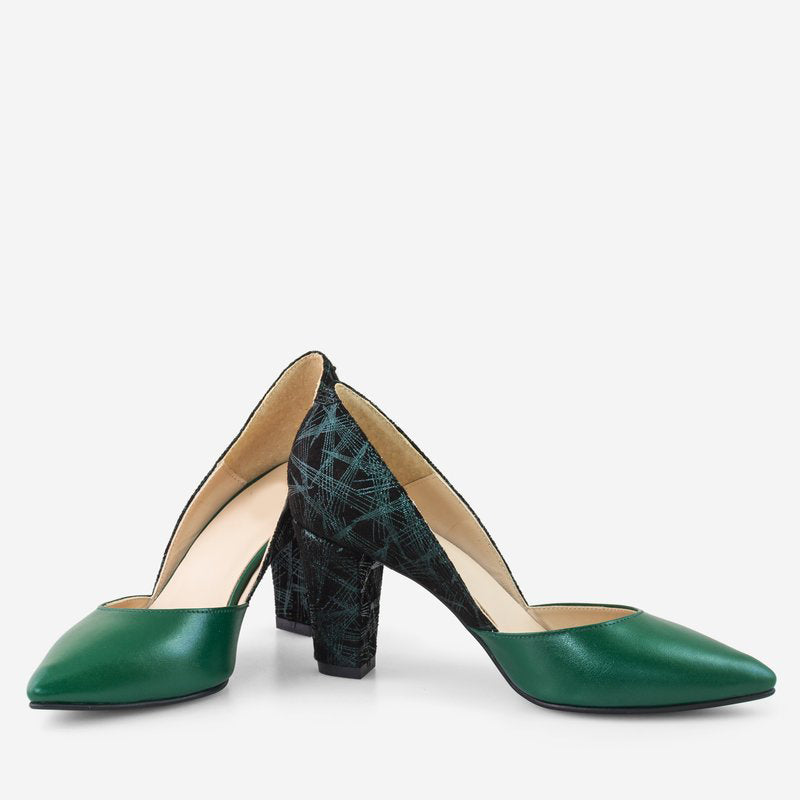 Pantofi Piele Verde Cu Toc Comod D61  - orice culoare