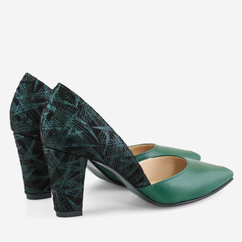 Pantofi Piele Verde Cu Toc Comod D61  - orice culoare