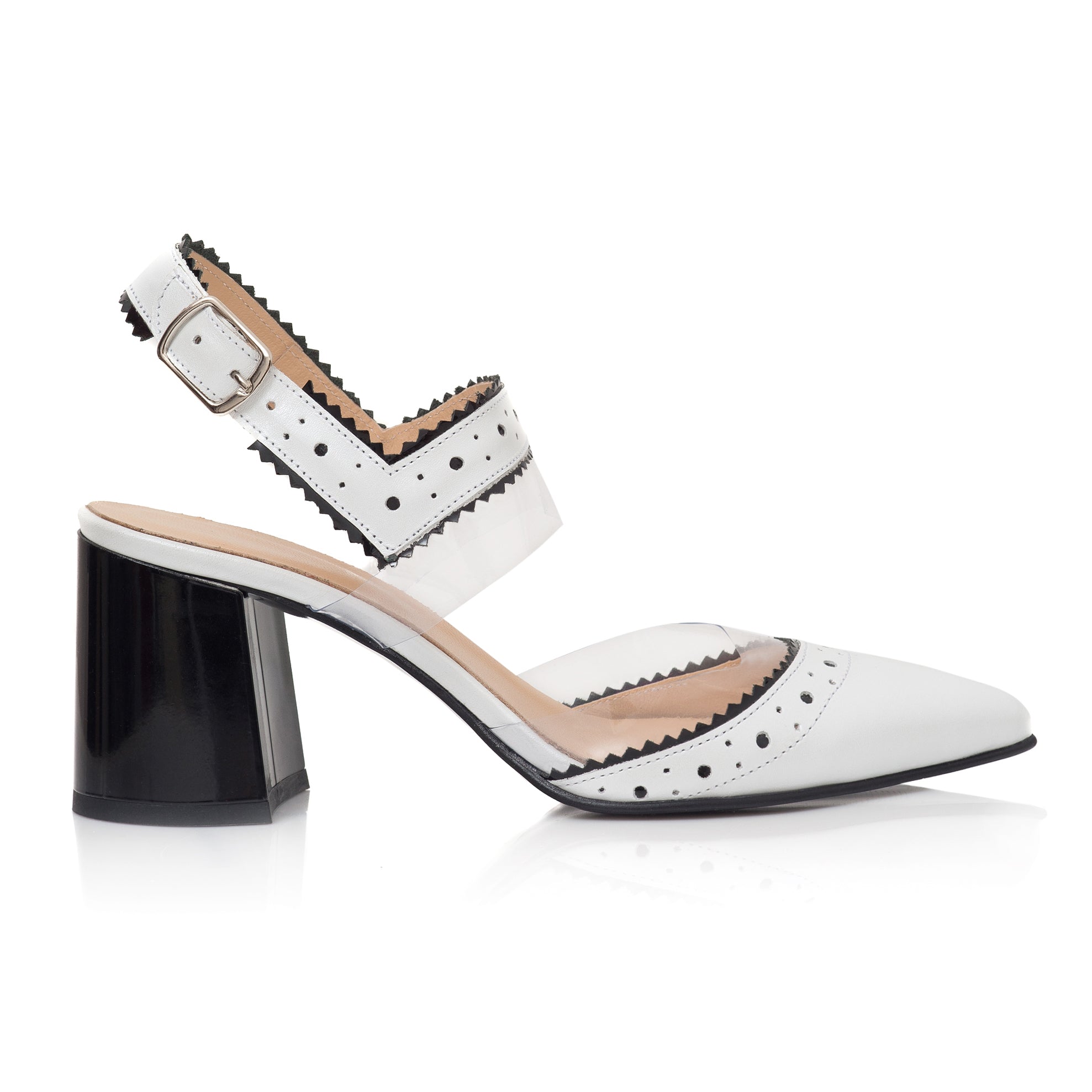 Pantofi Piele Alb/Negru Decupat Clarice C59 - orice culoare