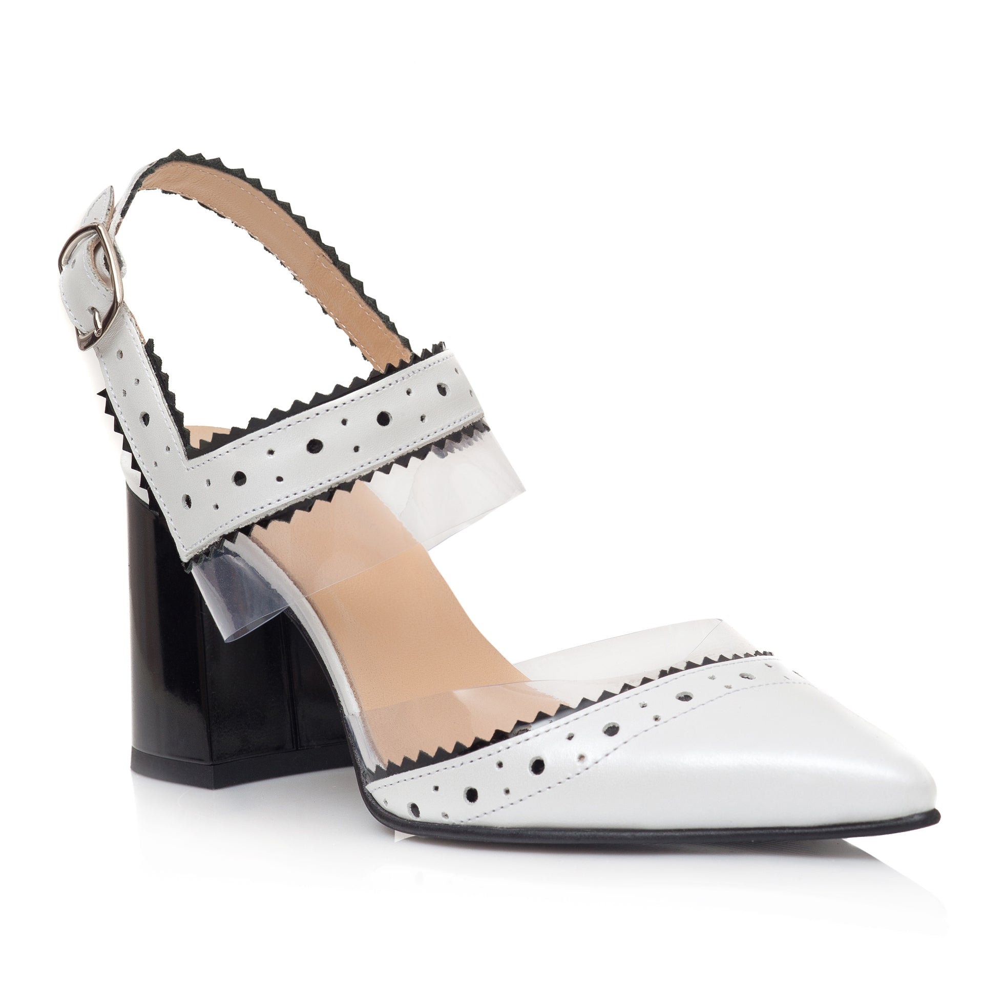 Pantofi Piele Alb/Negru Decupat Clarice C59 - orice culoare