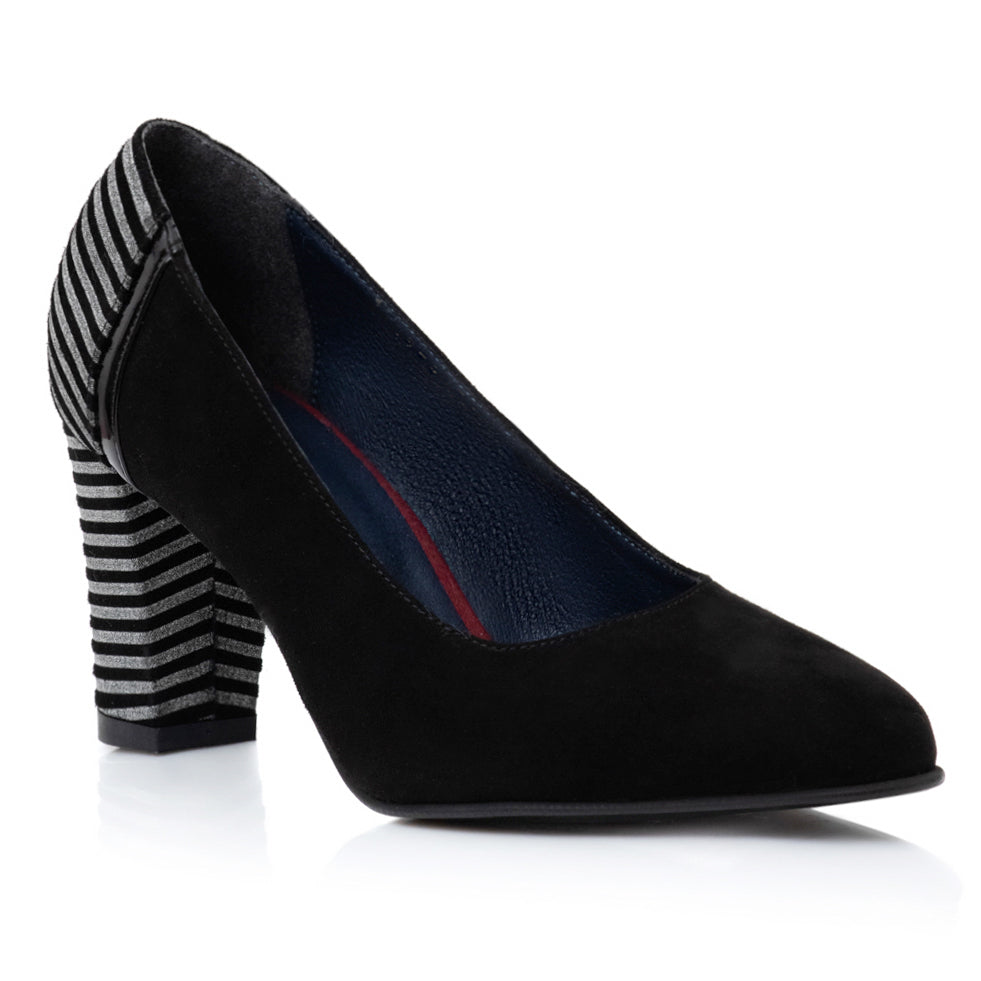 Pantofi Piele Intoarsa Negru Dungi T41 - Orice Culoare