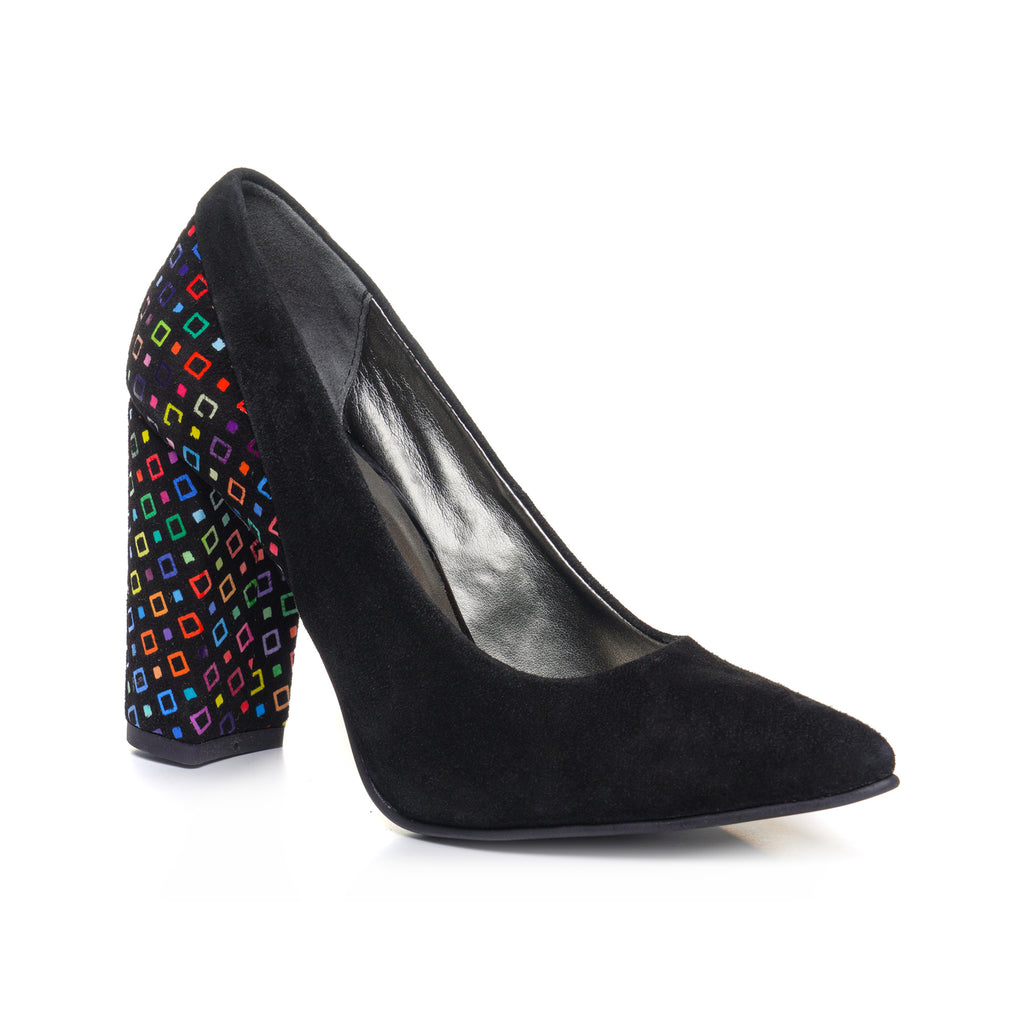 Pantofi Piele Intoarsa Negru Toc Color V23 - Orice Culoare