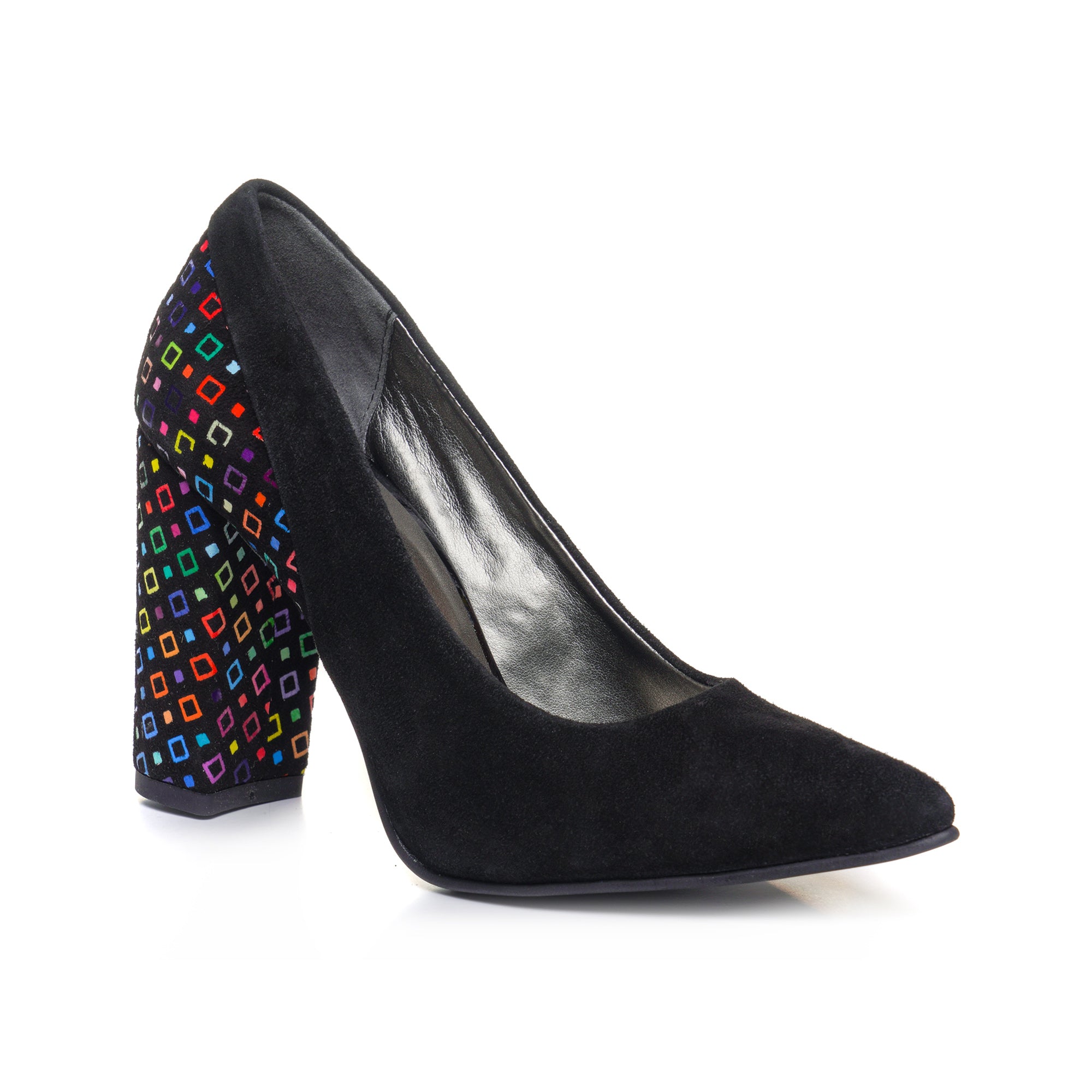 Pantofi Piele Intoarsa Negru Toc Color V23 - Orice Culoare