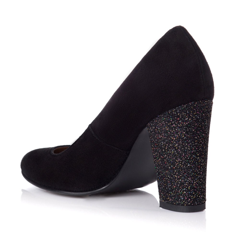 Pantofi Piele Intoarsa Negru Toc Color Bety T8 - orice culoare