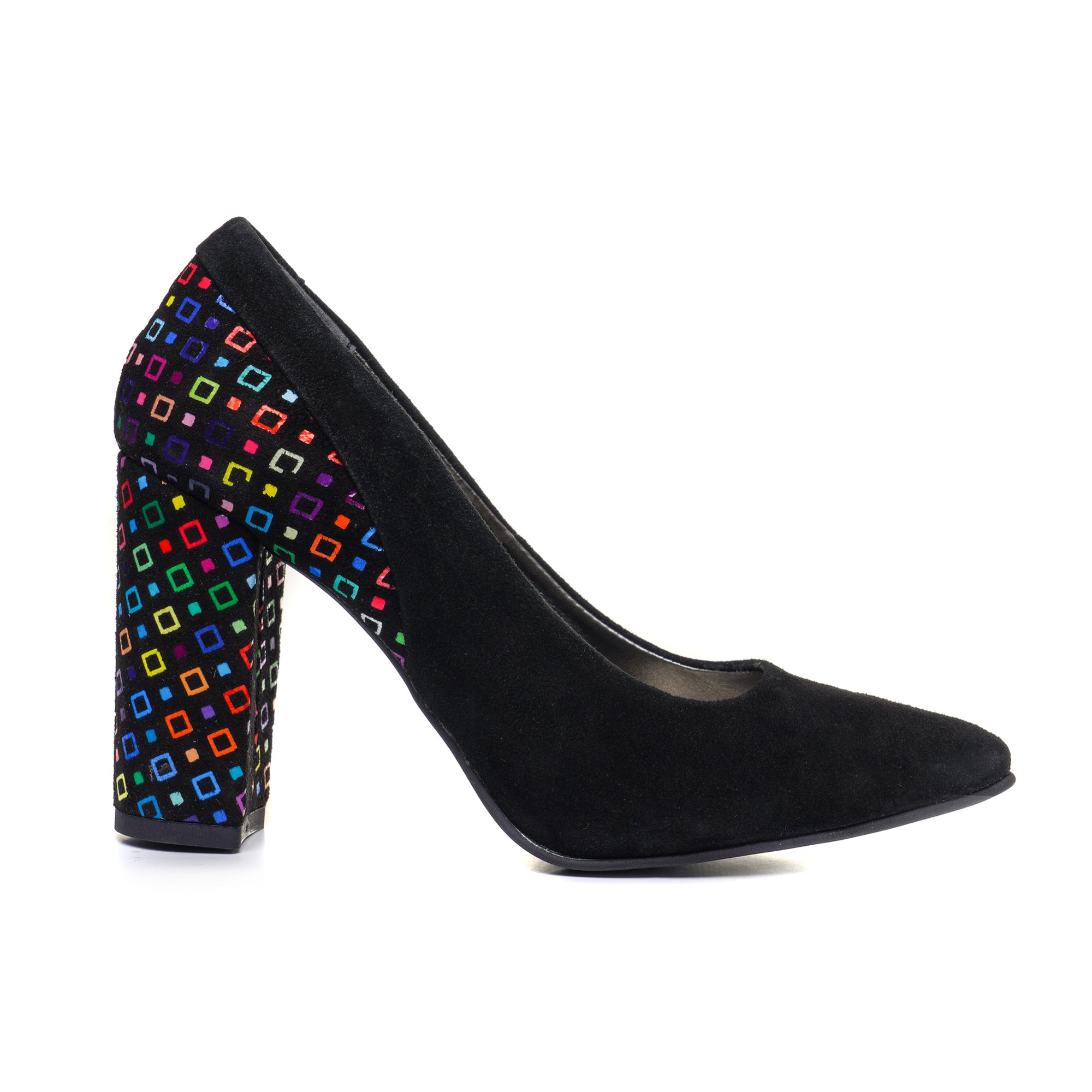 Pantofi Piele Intoarsa Negru Toc Color V23 - Orice Culoare