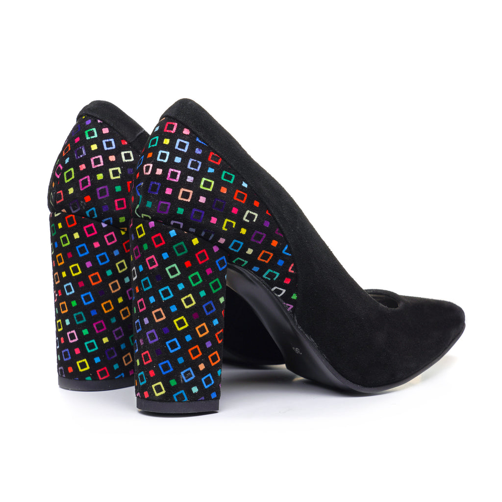 Pantofi Piele Intoarsa Negru Toc Color V23 - Orice Culoare