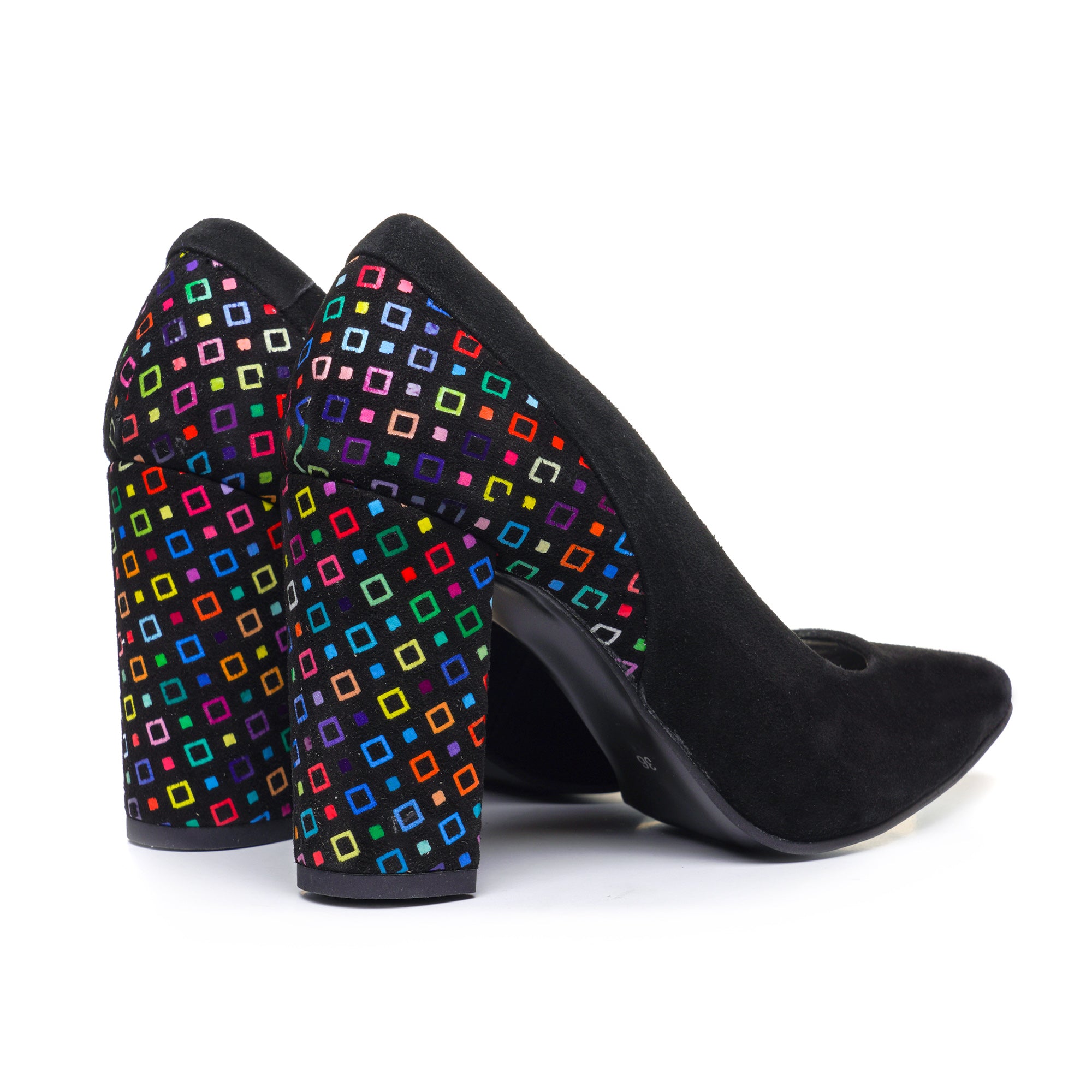 Pantofi Piele Intoarsa Negru Toc Color V23 - Orice Culoare