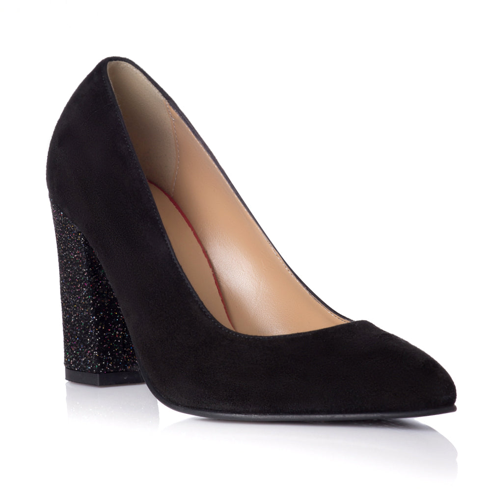 Pantofi Piele Intoarsa Negru Toc Color Bety T8 - orice culoare