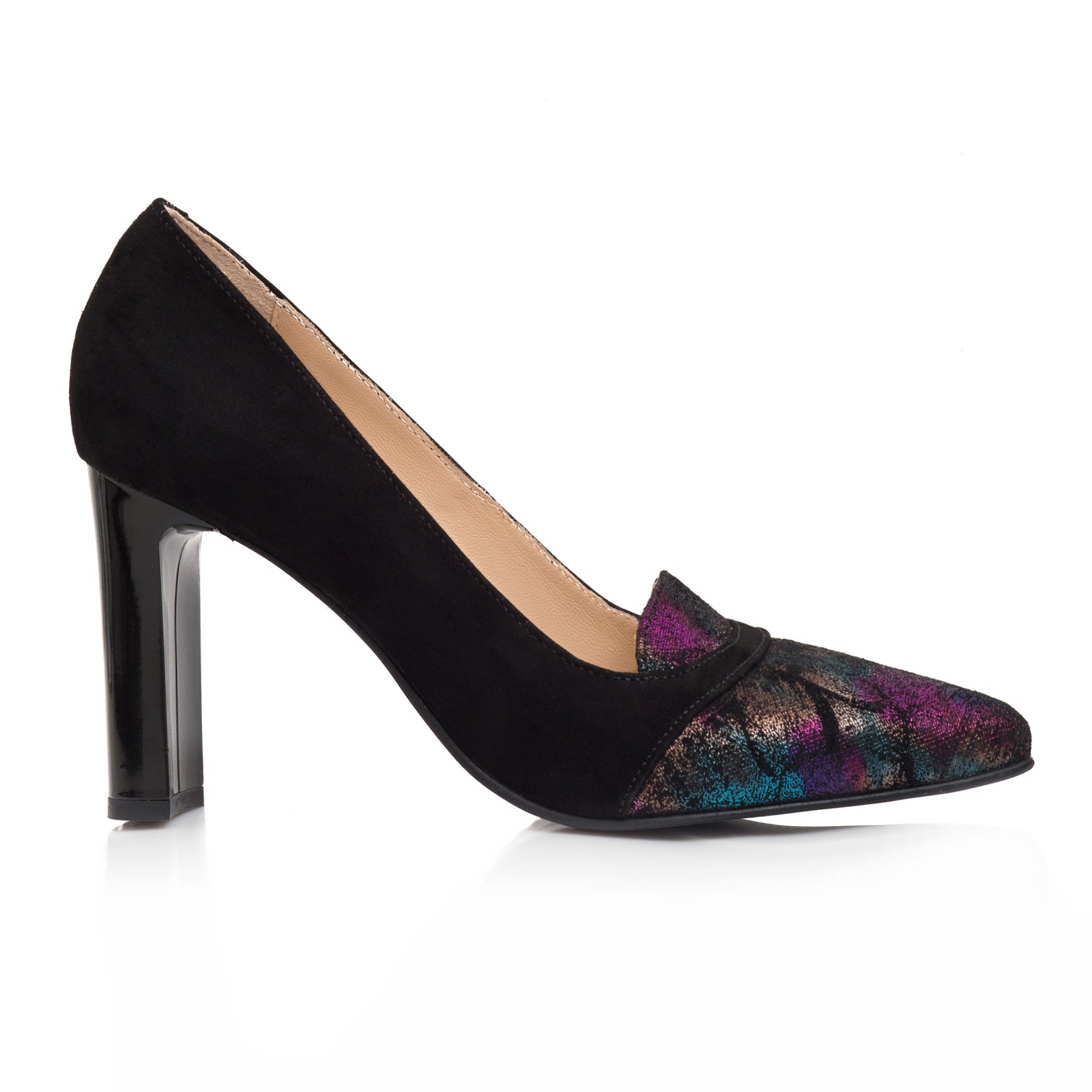 Pantofi Dama Piele Intoarsa  Negru Varf Color C68 - Orice Culoare
