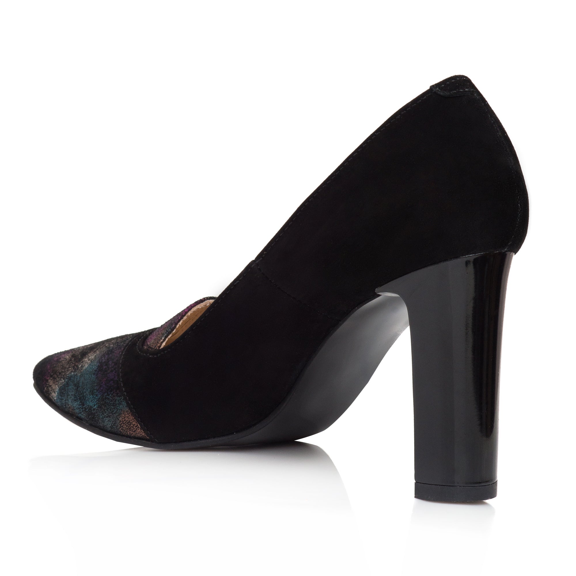 Pantofi Dama Piele Intoarsa  Negru Varf Color C68 - Orice Culoare