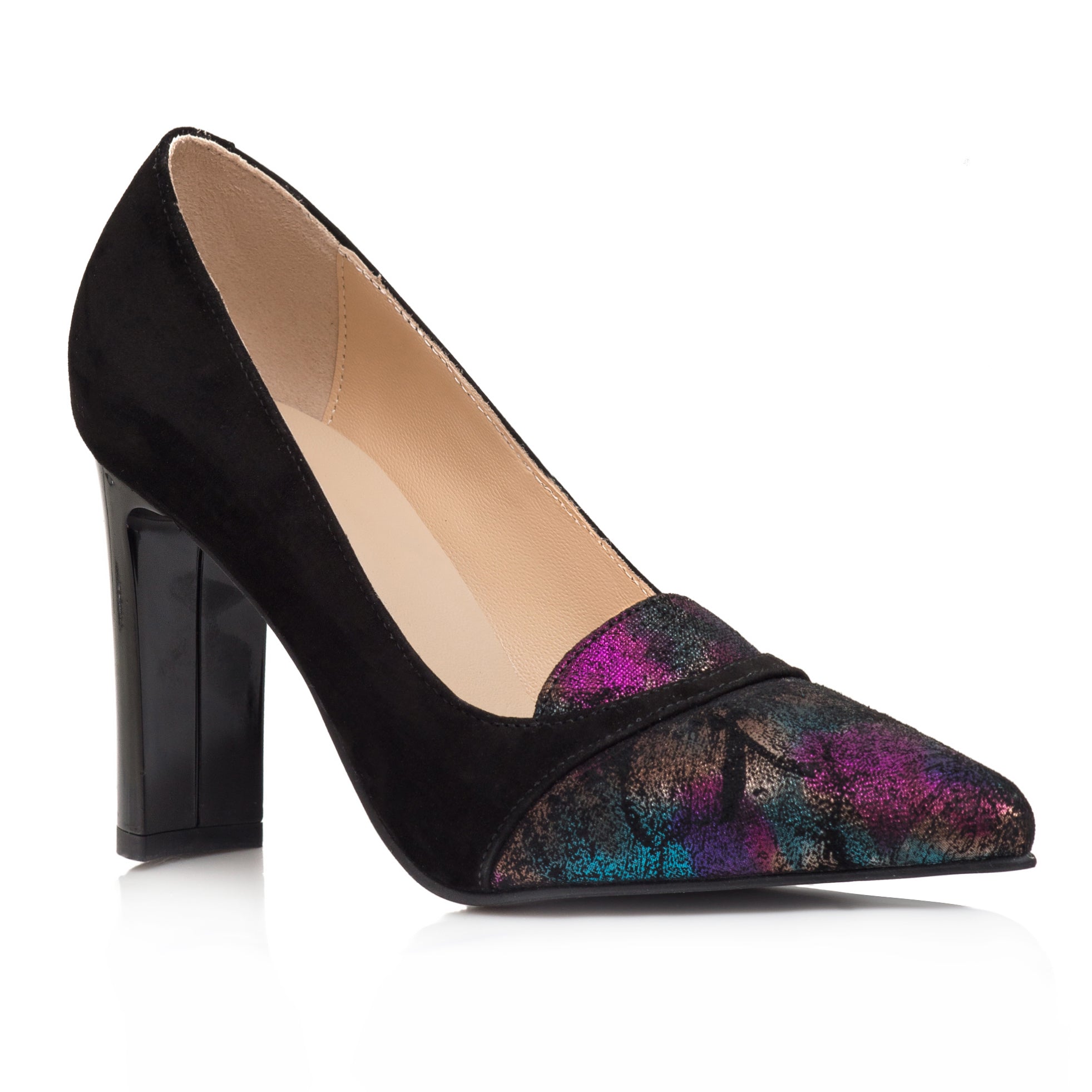 Pantofi Dama Piele Intoarsa  Negru Varf Color C68 - Orice Culoare