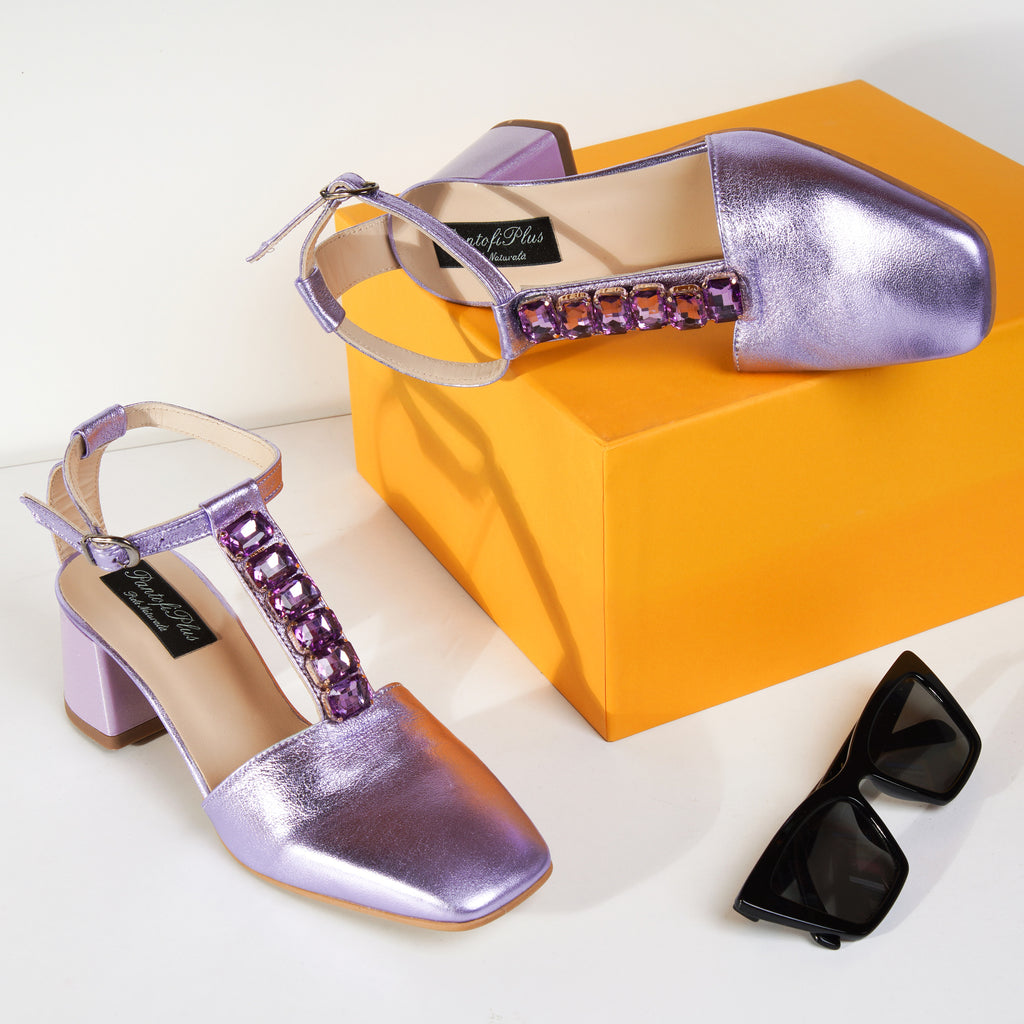 Pantofi Comod Piele Lila Pietre Aplicate C58 - Orice Culoare