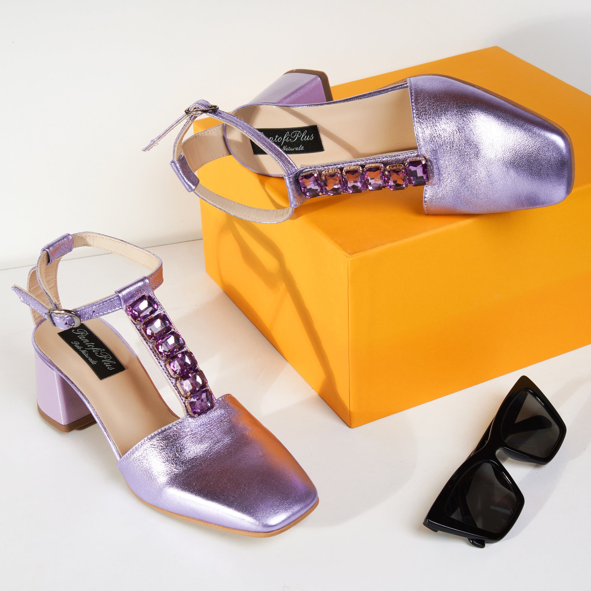Pantofi Comod Piele Lila Pietre Aplicate C58 - Orice Culoare