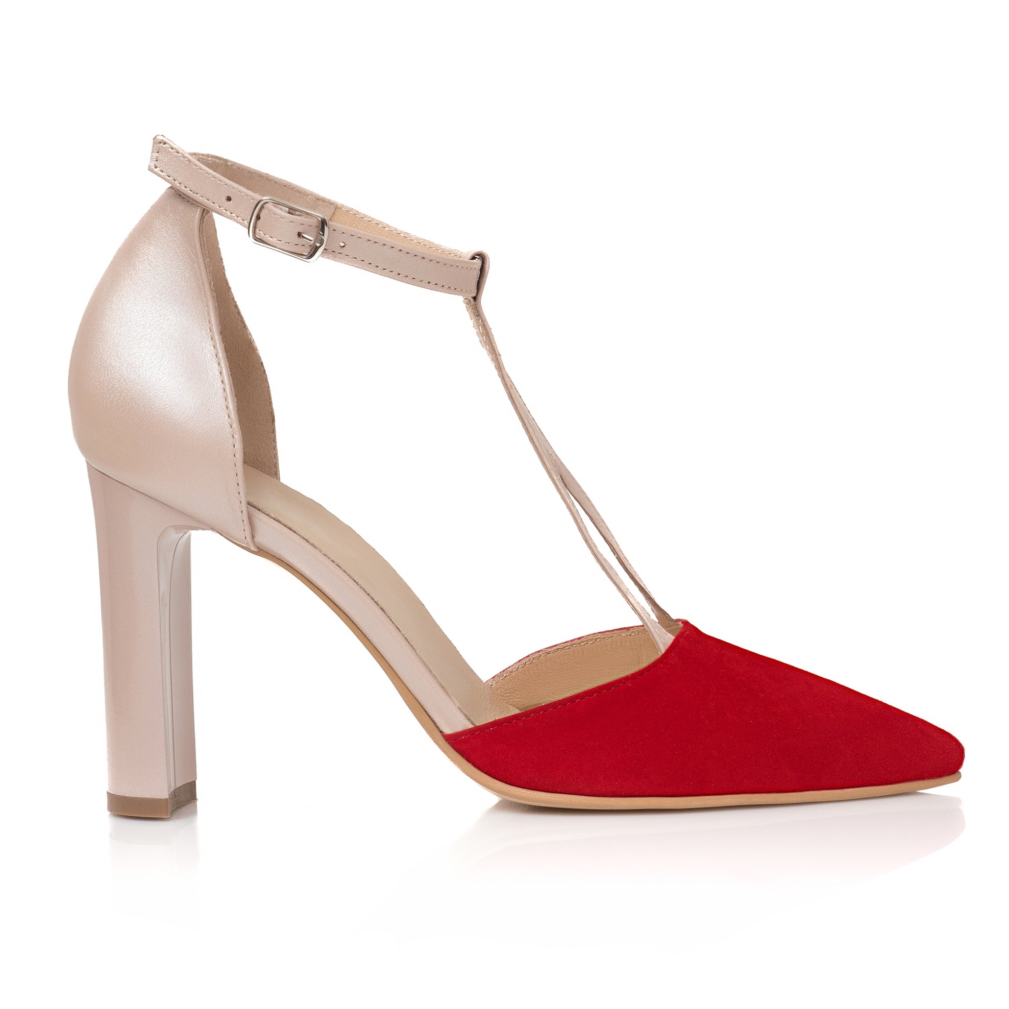 Pantofi Dama Piele Nude Varf Rosu C63- orice culoare