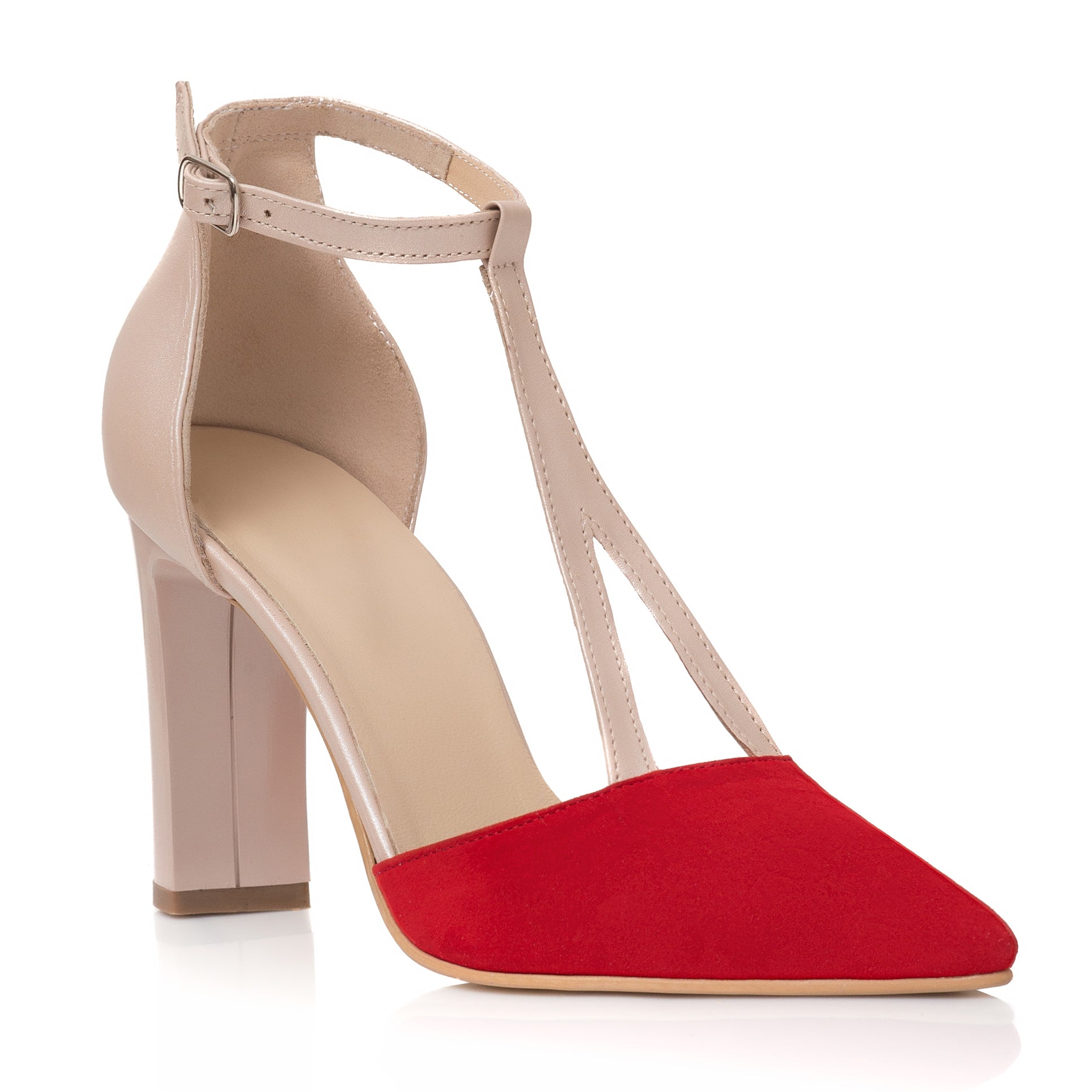 Pantofi Dama Piele Nude Varf Rosu C63- orice culoare