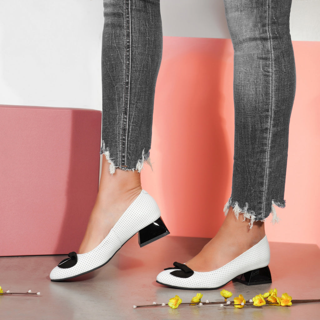 Pantofi Toc Mic Comod Piele Perforata V21 - orice culoare