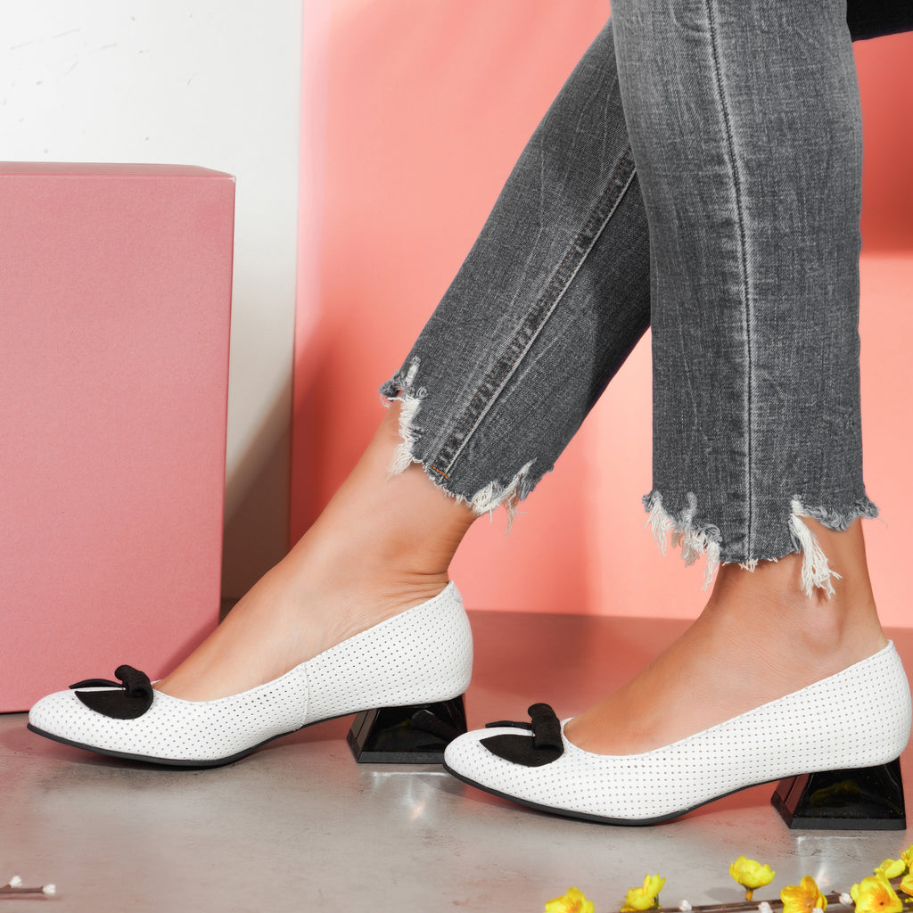 Pantofi Toc Mic Comod Piele Perforata V21 - orice culoare