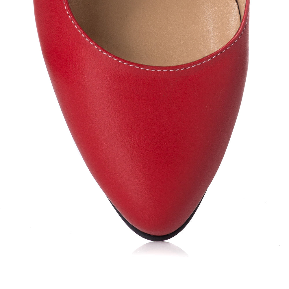 Pantoful Piele Rosu/Crem Lora T22 - Orice Culoare