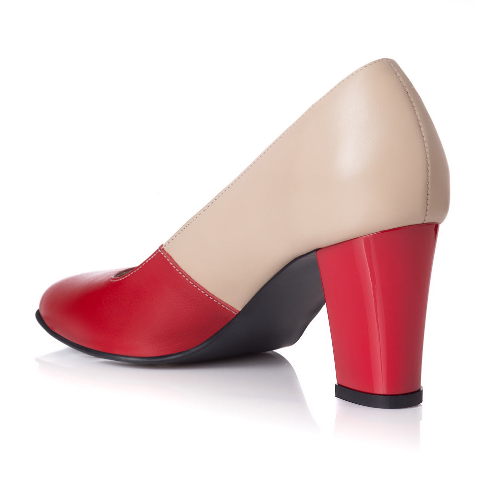 Pantoful Piele Rosu/Crem Lora T22 - Orice Culoare