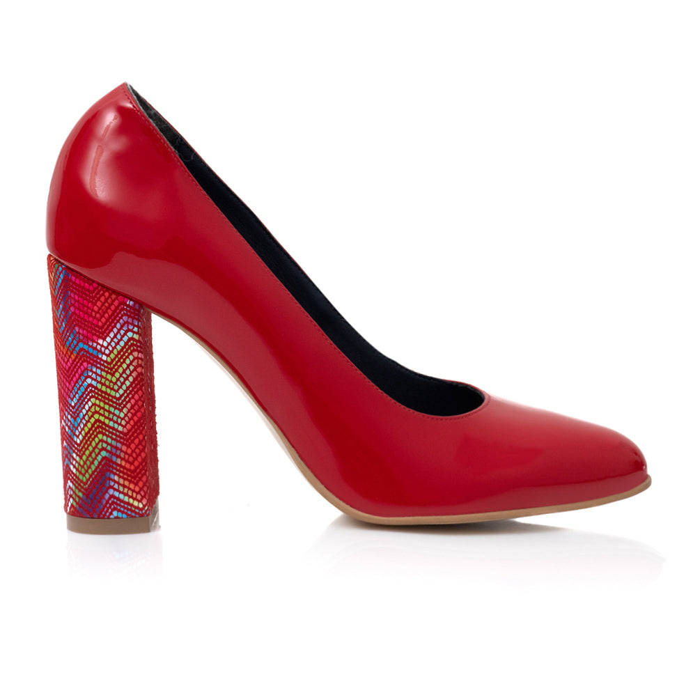 Pantofi Stiletto Toc Gros Piele Rosu Melisa T28 - Orice Culoare