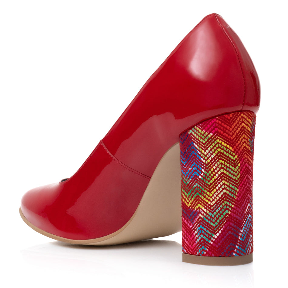 Pantofi Stiletto Toc Gros Piele Rosu Melisa T28 - Orice Culoare