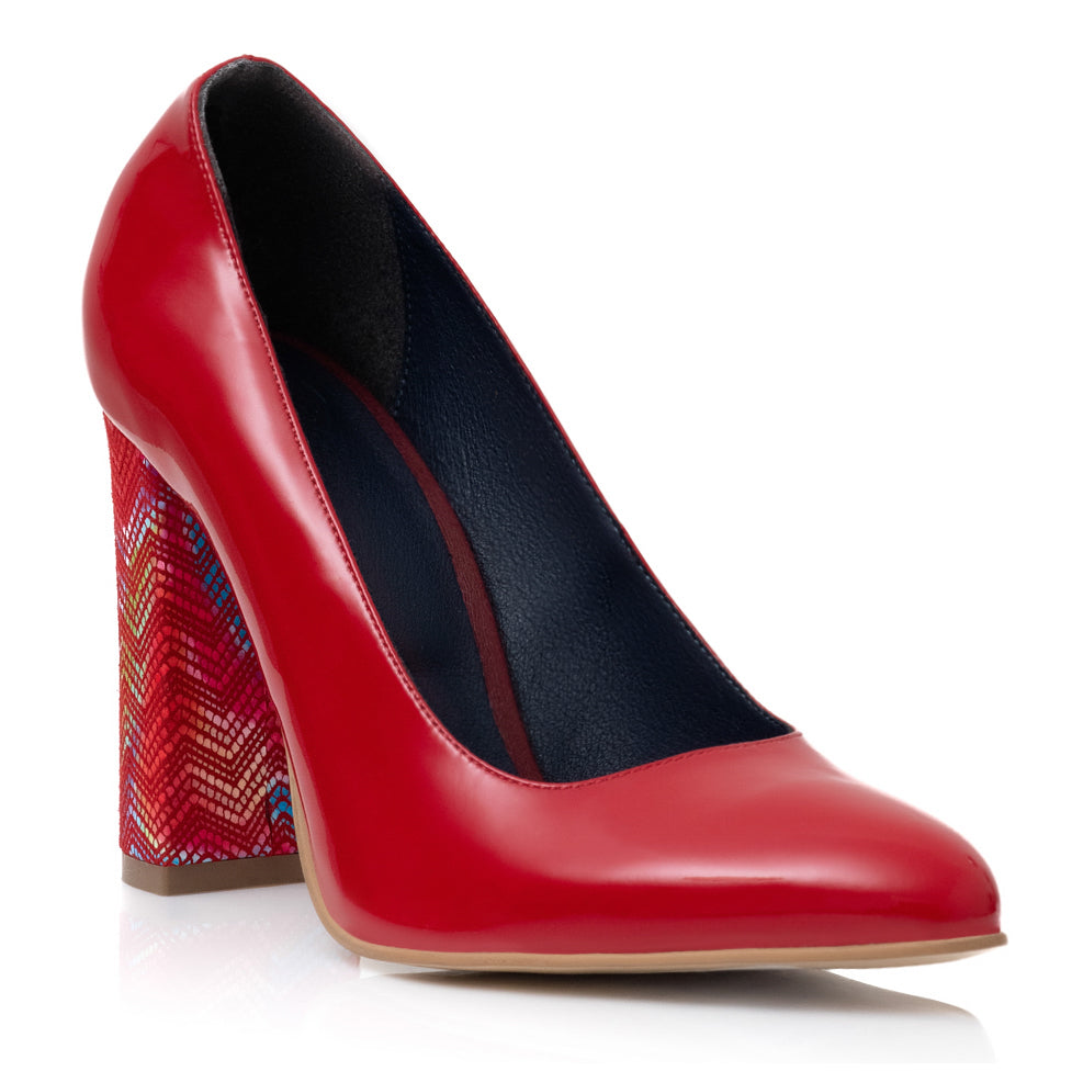 Pantofi Stiletto Toc Gros Piele Rosu Melisa T28 - Orice Culoare