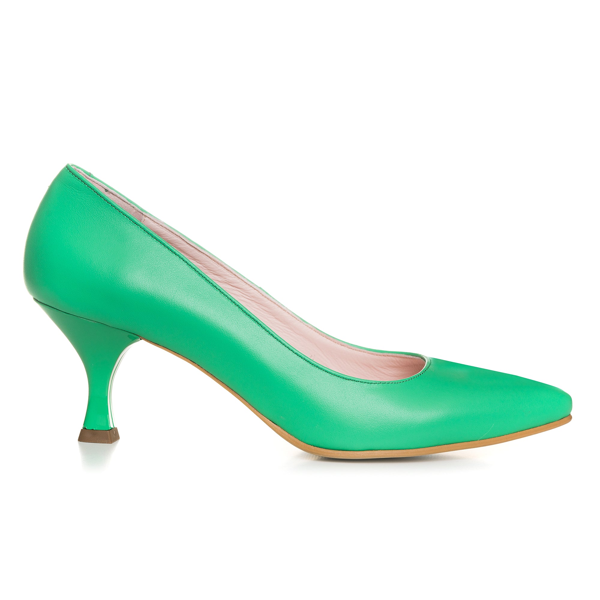 Pantofi Piele Verde Toc Mic Evazat C57 - Orice Culoare