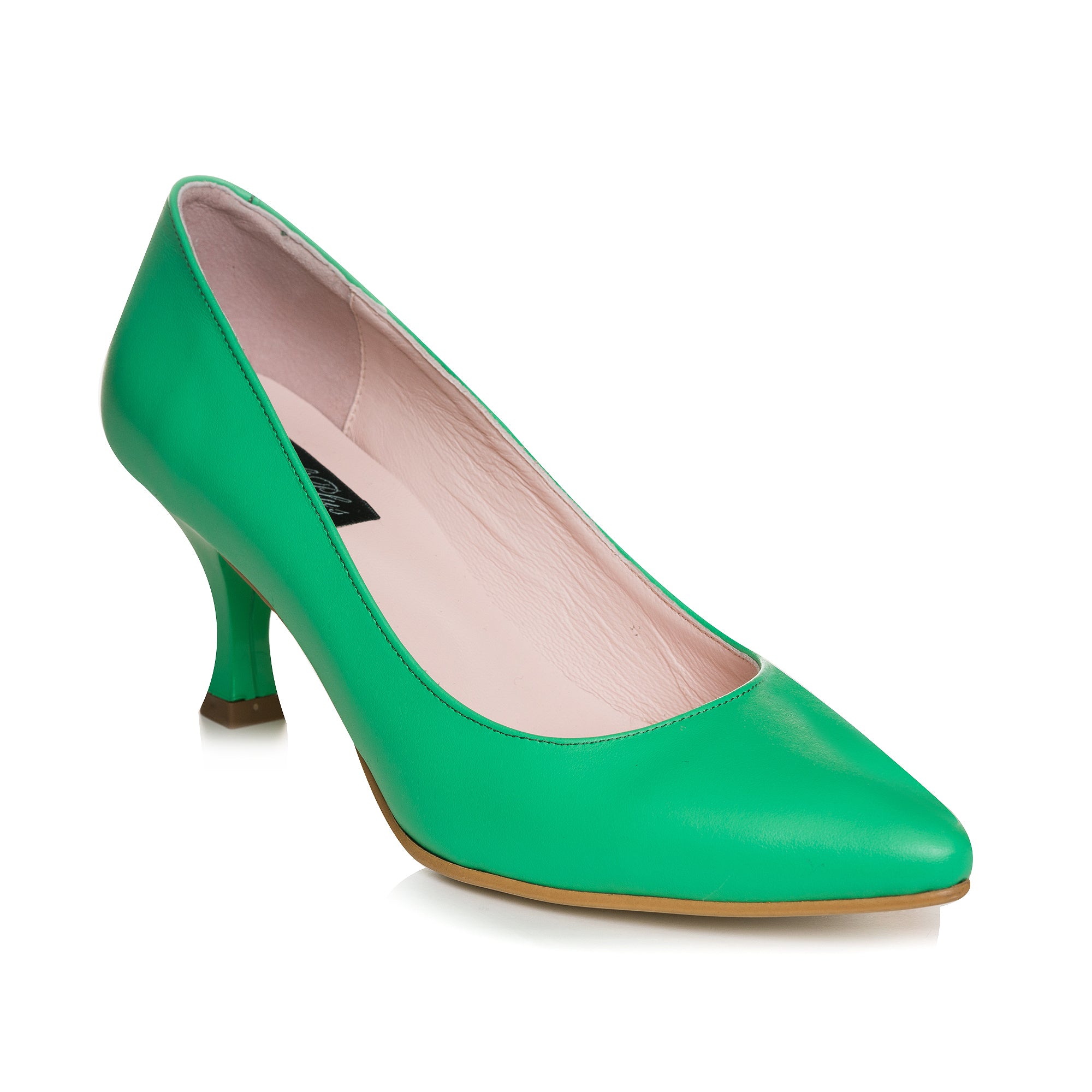 Pantofi Piele Verde Toc Mic Evazat C57 - Orice Culoare