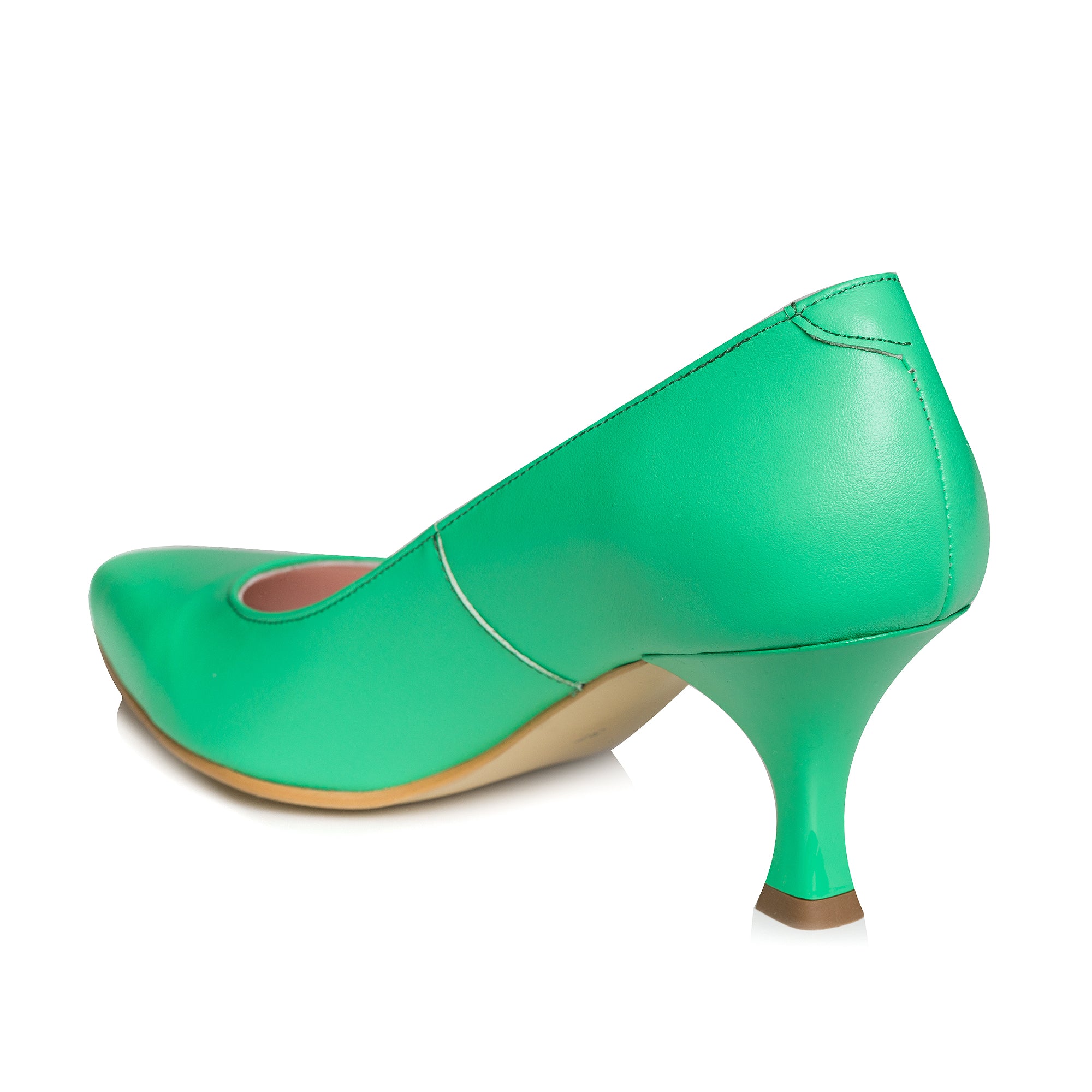 Pantofi Piele Verde Toc Mic Evazat C57 - Orice Culoare