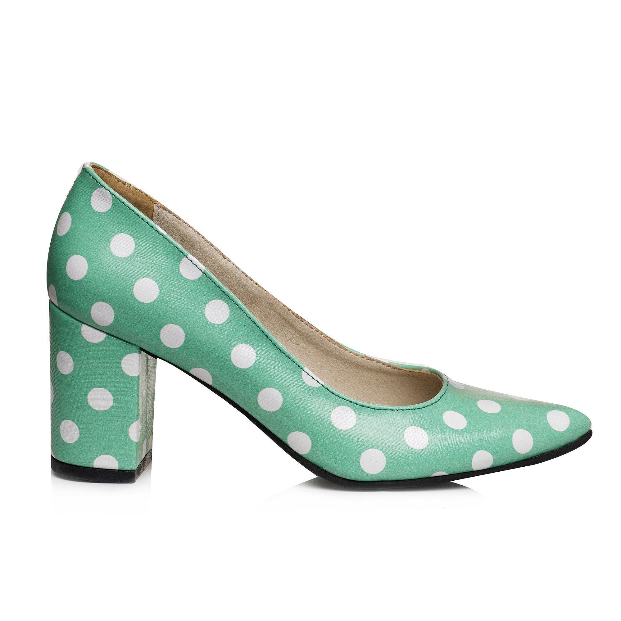 Pantofi Toc Gros Comod Piele Vernil Cu Buline V96 - orice culoare