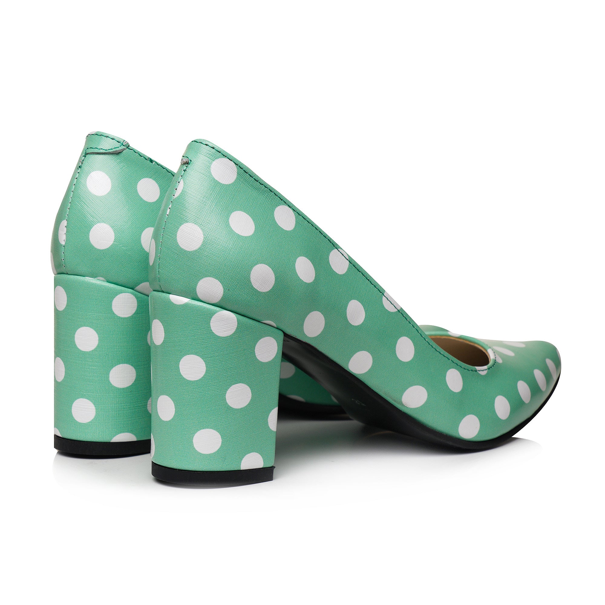 Pantofi Toc Gros Comod Piele Vernil Cu Buline V96 - orice culoare