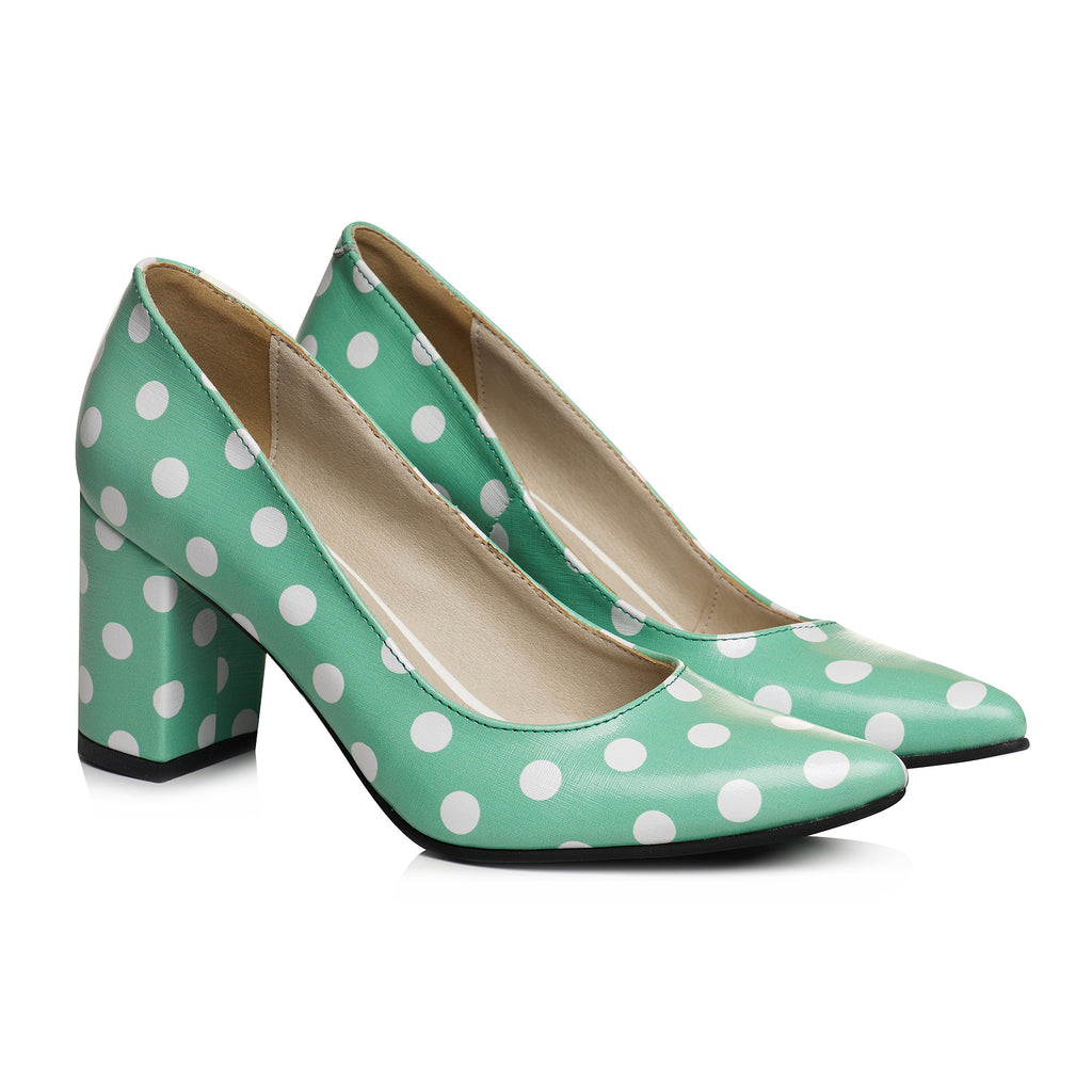 Pantofi Toc Gros Comod Piele Vernil Cu Buline V96 - orice culoare