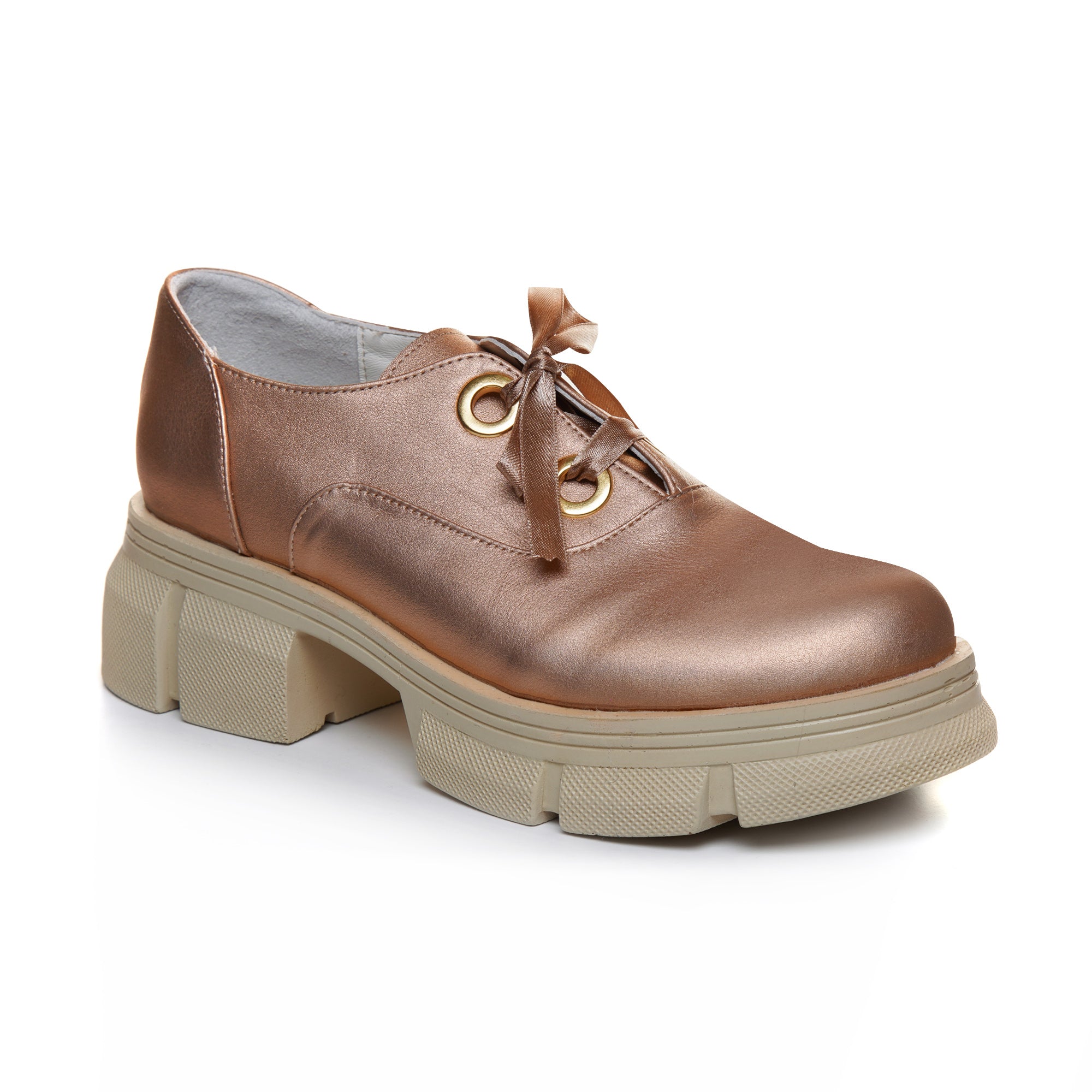 Pantofi Tip Oxford Talpa Inalta Piele Auriu C101 - Orice Culoare