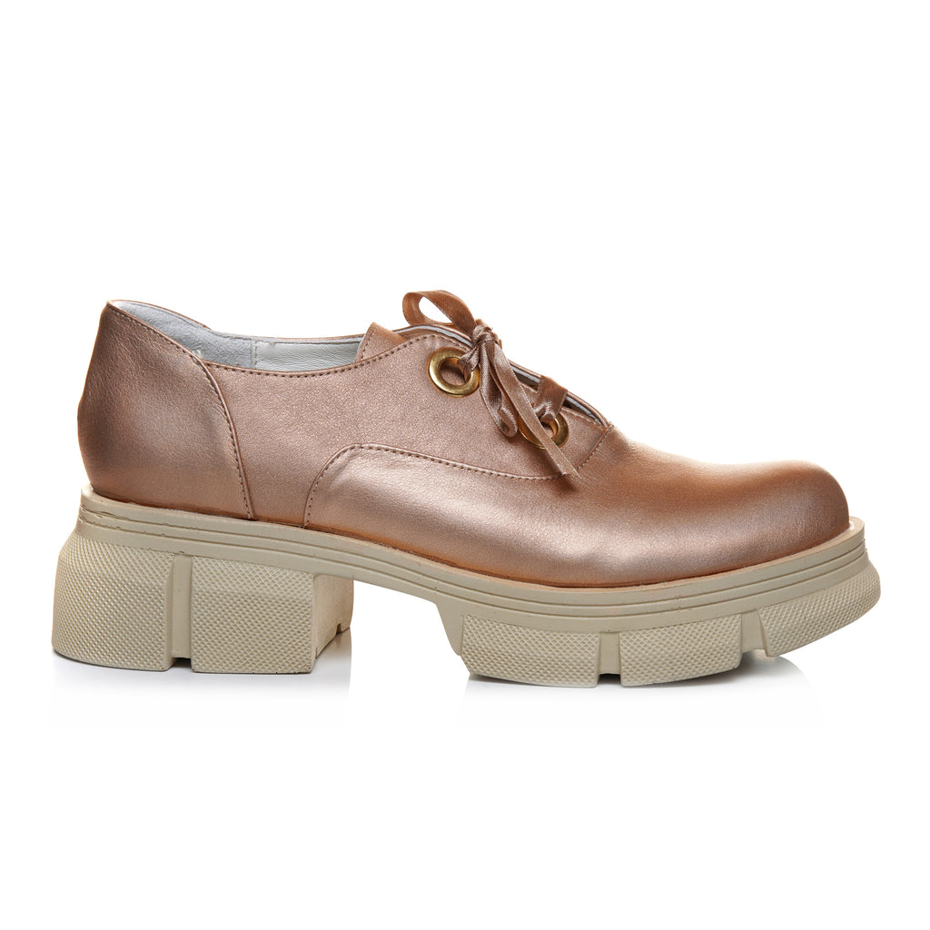 Pantofi Tip Oxford Talpa Inalta Piele Auriu C101 - Orice Culoare