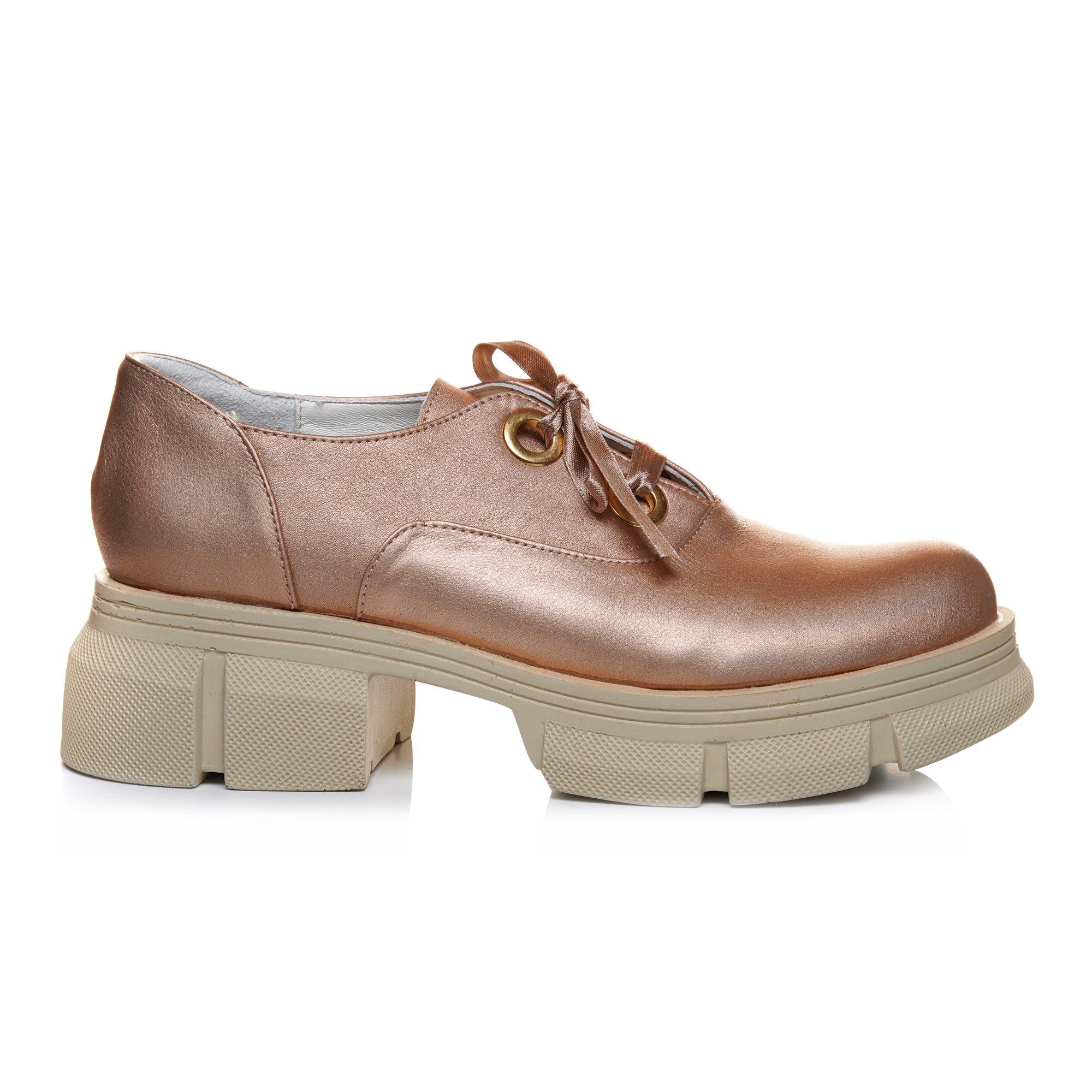 Pantofi Tip Oxford Talpa Inalta Piele Auriu C101 - Orice Culoare