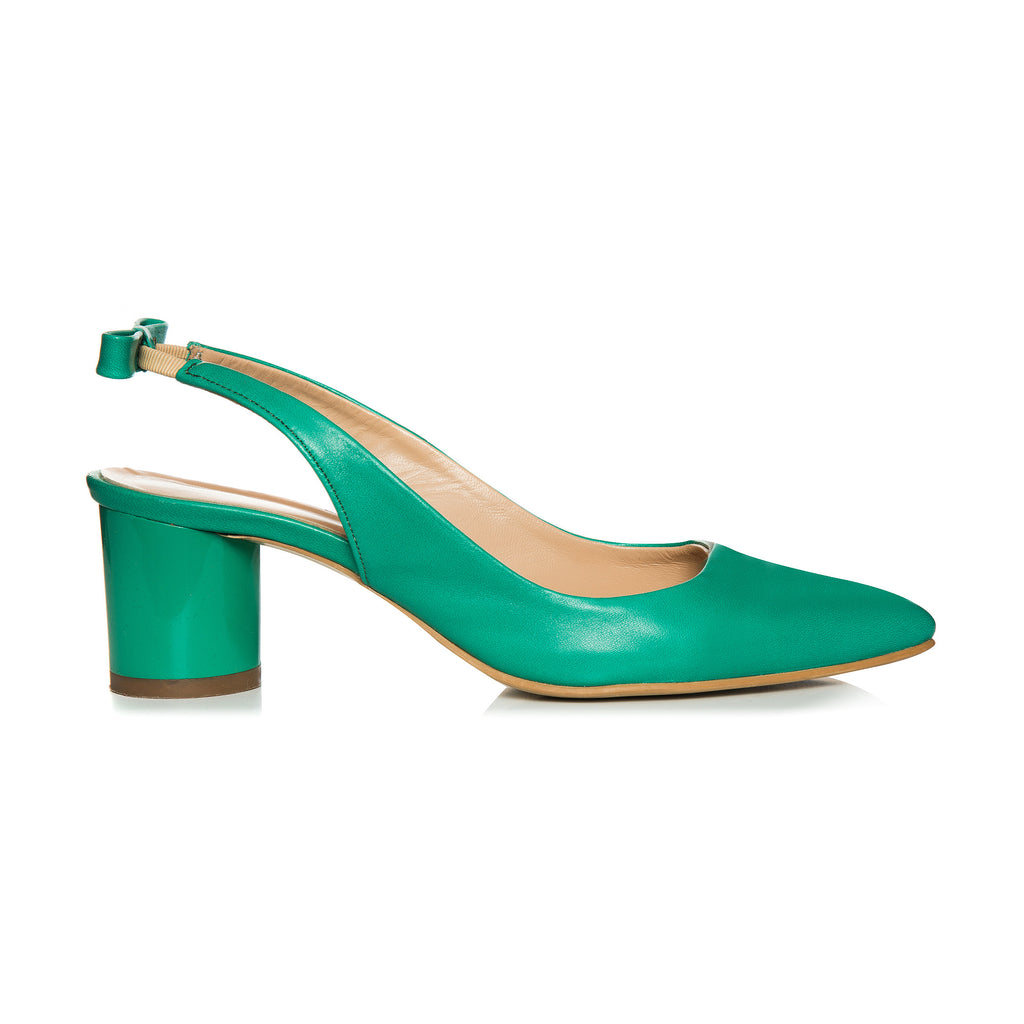 Pantofi Decupati Piele Verde Toc Rotund C56  - orice culoare