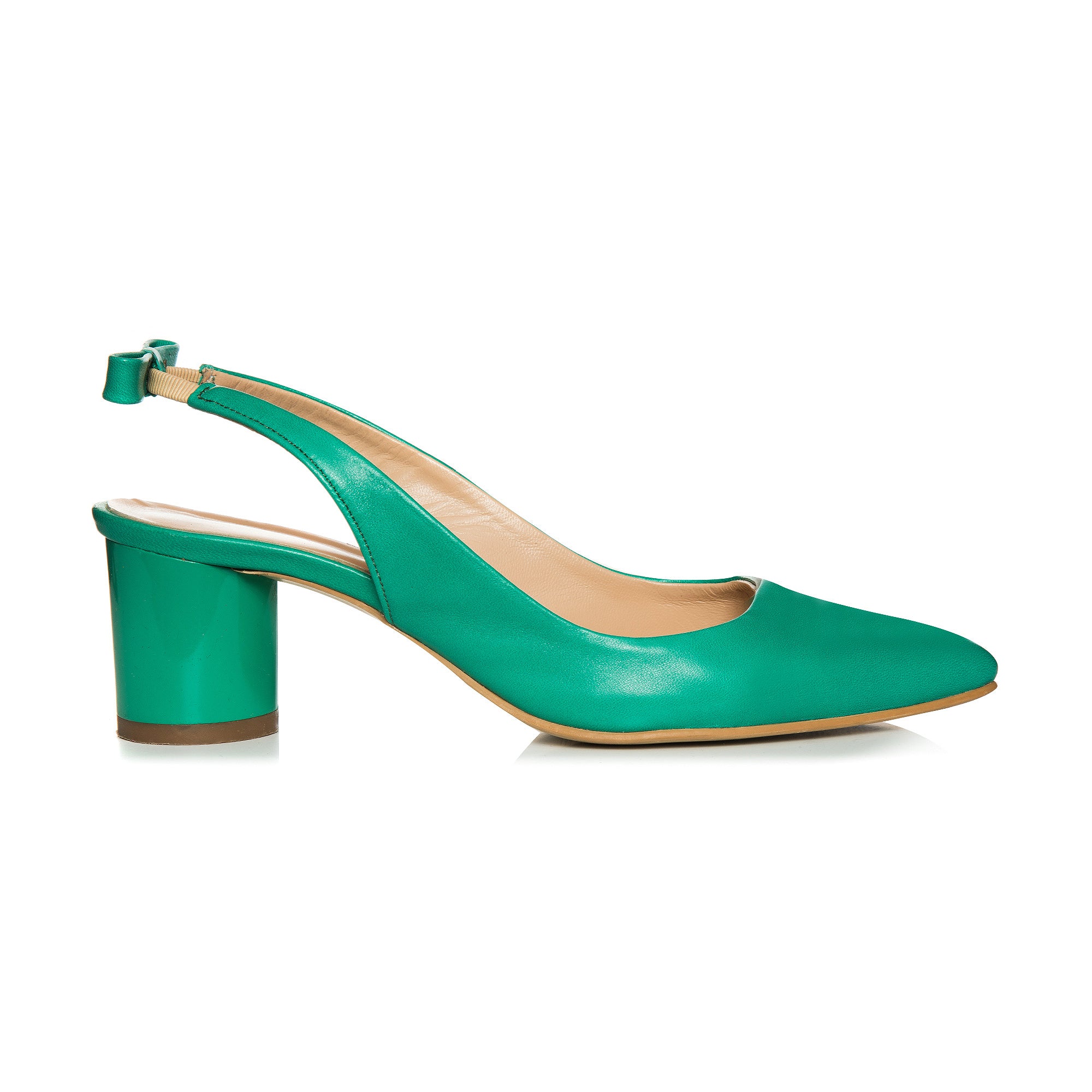 Pantofi Decupati Piele Verde Toc Rotund C56  - orice culoare