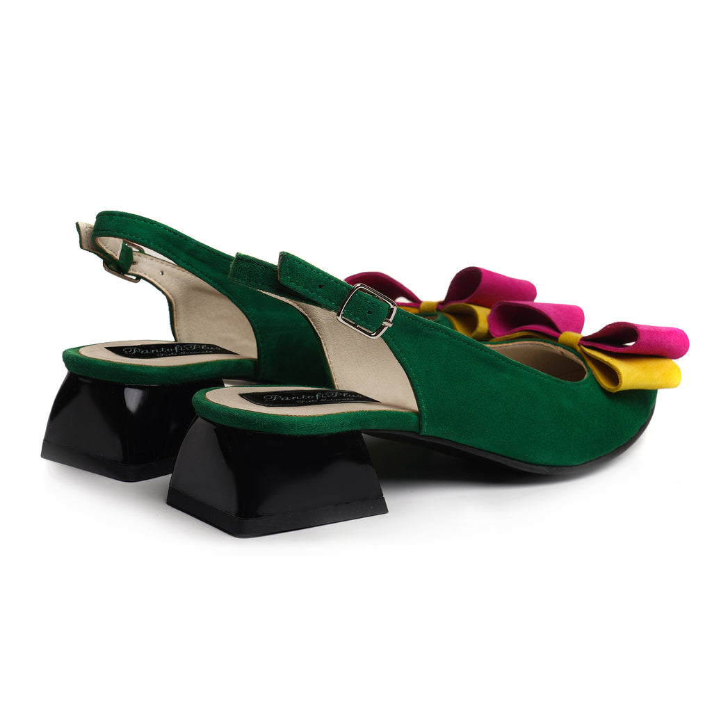 Pantofi Toc Mic Decupati Piele Intoarsa Verde Lara V21- orice culoare