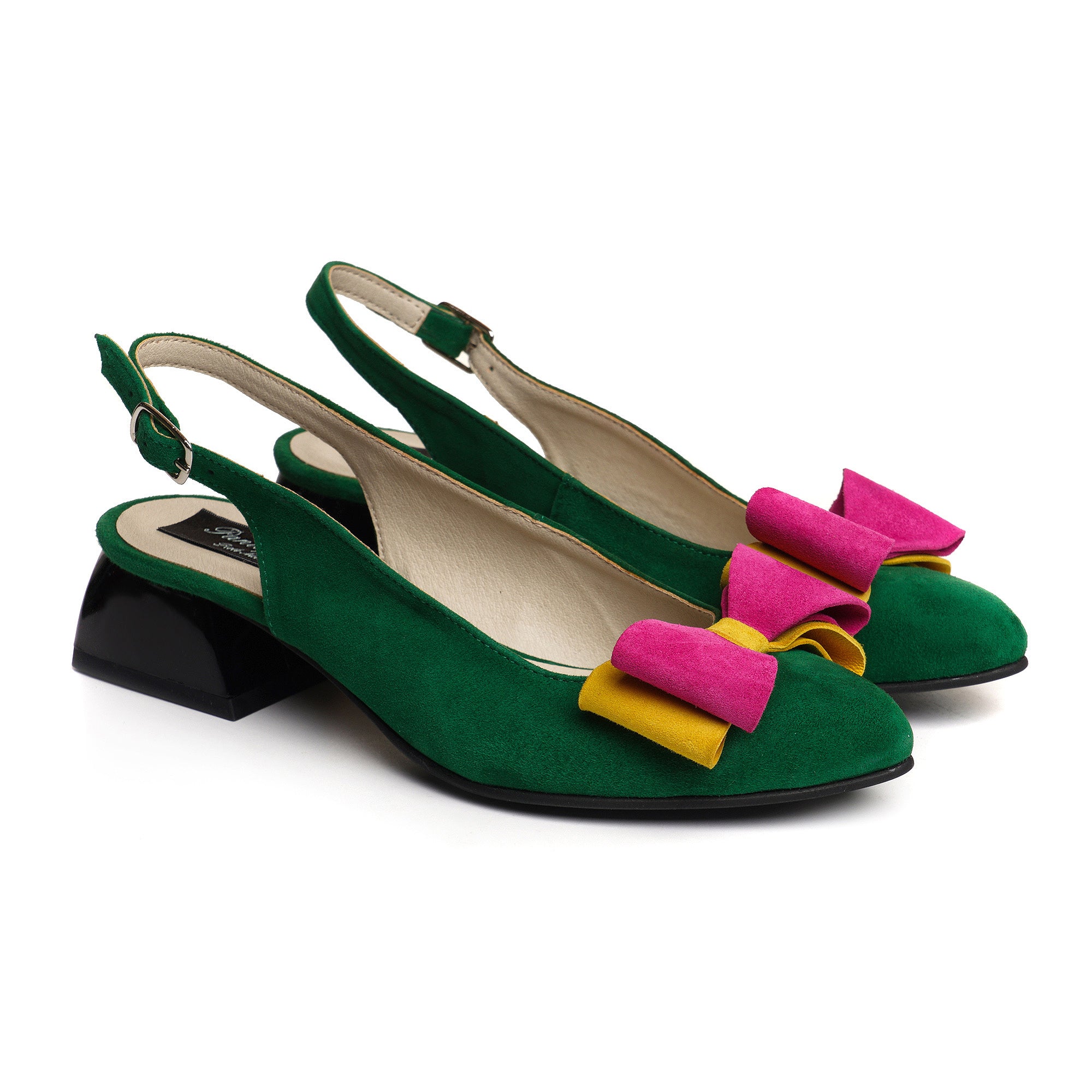 Pantofi Toc Mic Decupati Piele Intoarsa Verde Lara V21- orice culoare