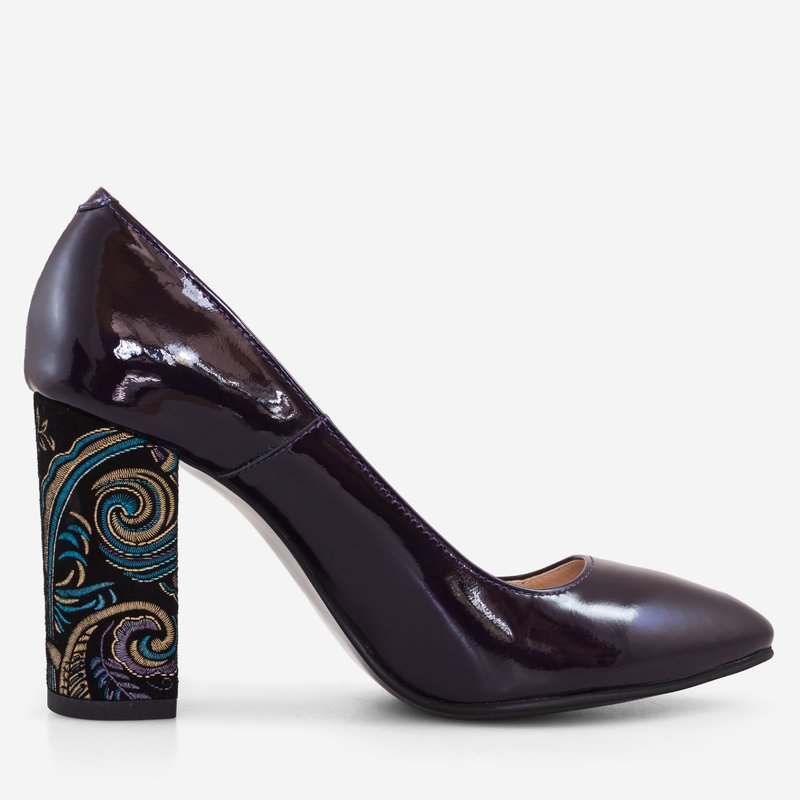 Pantofi Piele Mov varf ascutit cu toc gros D17 - orice culoare