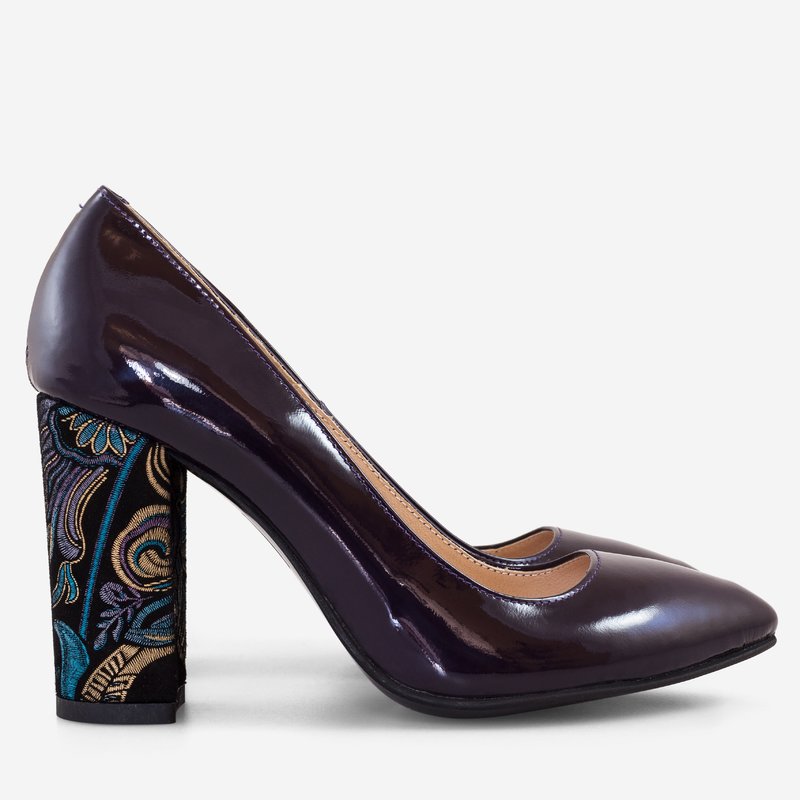 Pantofi Piele Mov varf ascutit cu toc gros D17 - orice culoare