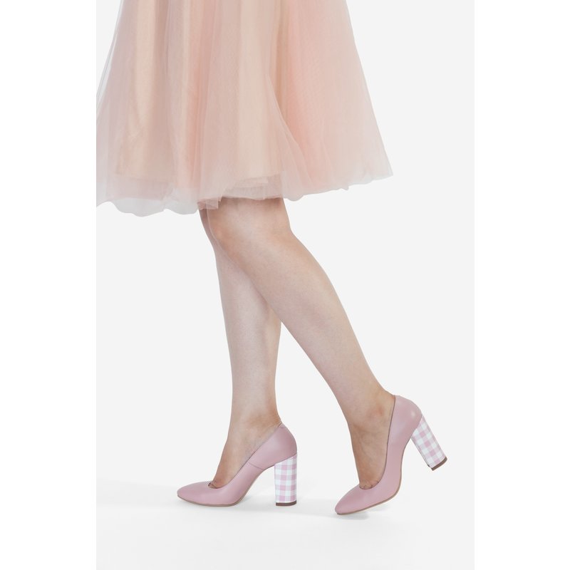 Pantofi Piele Roz Pal varf ascutit cu toc gros D17 - orice culoare