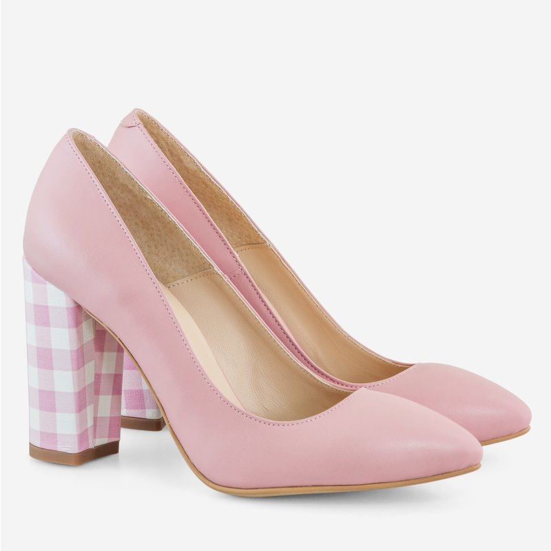 Pantofi Piele Roz Pal varf ascutit cu toc gros D17 - orice culoare