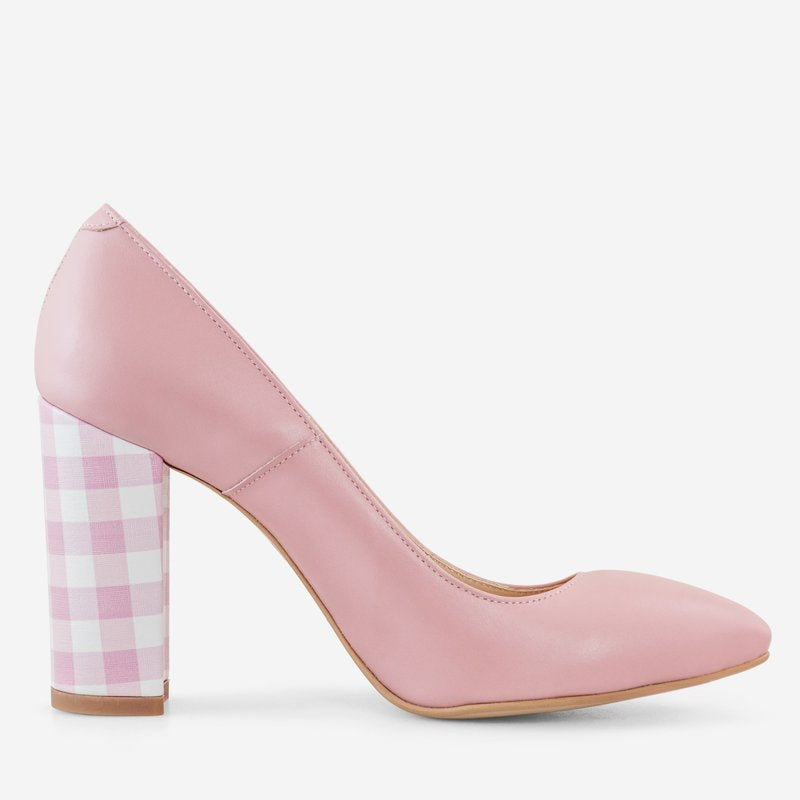 Pantofi Piele Roz Pal varf ascutit cu toc gros D17 - orice culoare