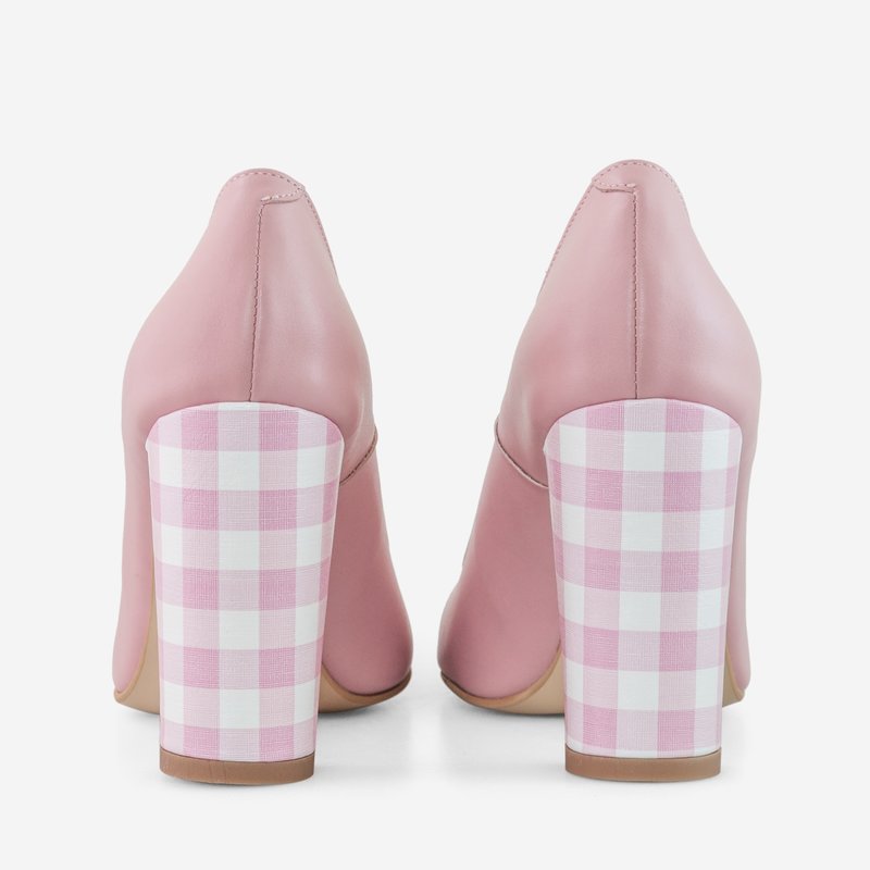 Pantofi Piele Roz Pal varf ascutit cu toc gros D17 - orice culoare