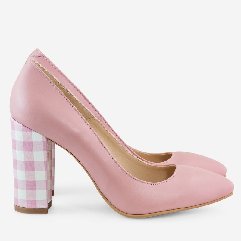 Pantofi Piele Roz Pal varf ascutit cu toc gros D17 - orice culoare