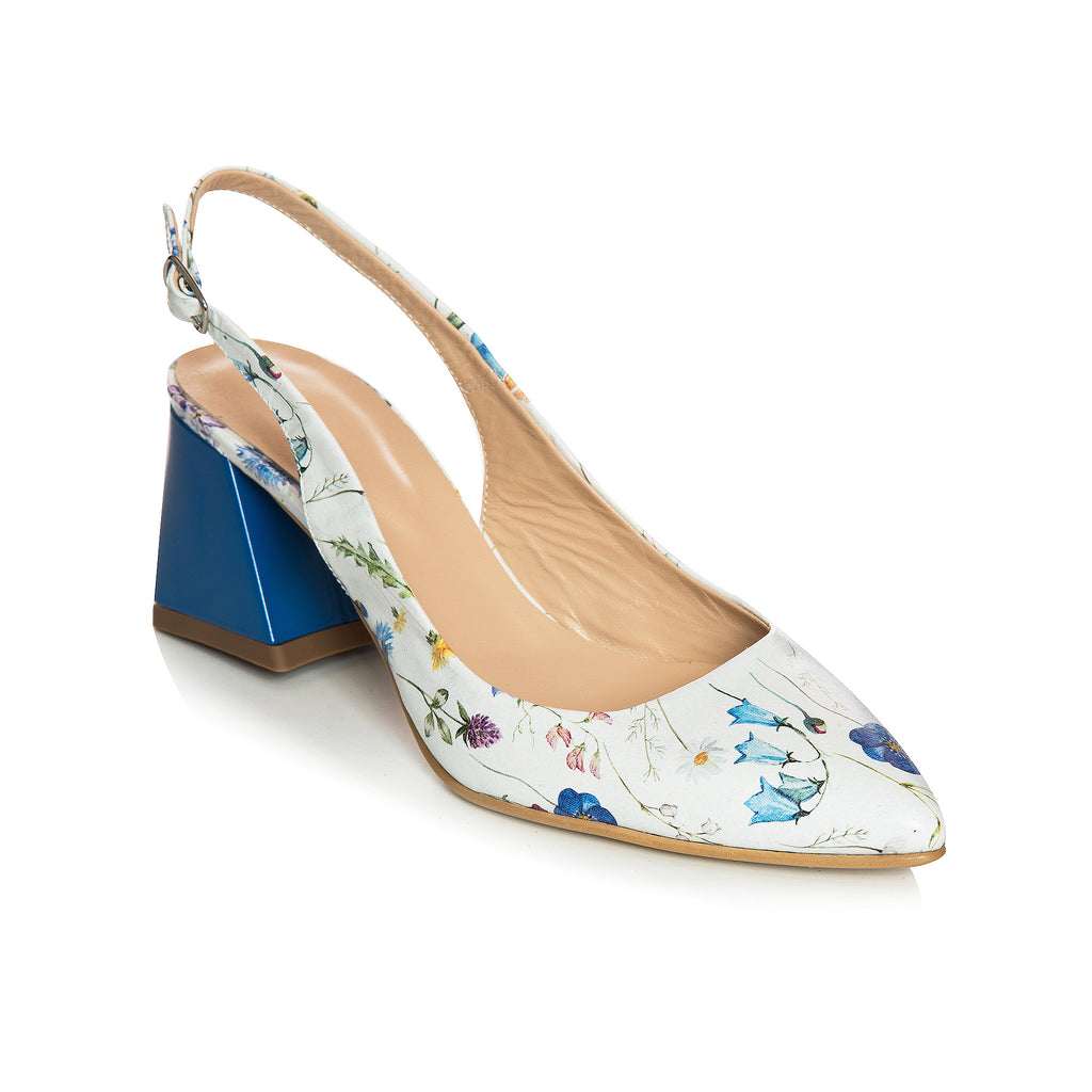 Pantofi Comod Piele Floral Albastru C54 - orice culoare