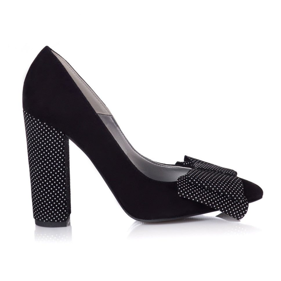 Pantofi Piele Negru Buline Fundita Dubla L24 - orice culoare