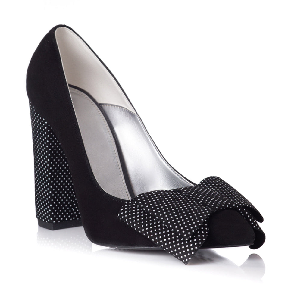 Pantofi Piele Negru Buline Fundita Dubla L24 - orice culoare